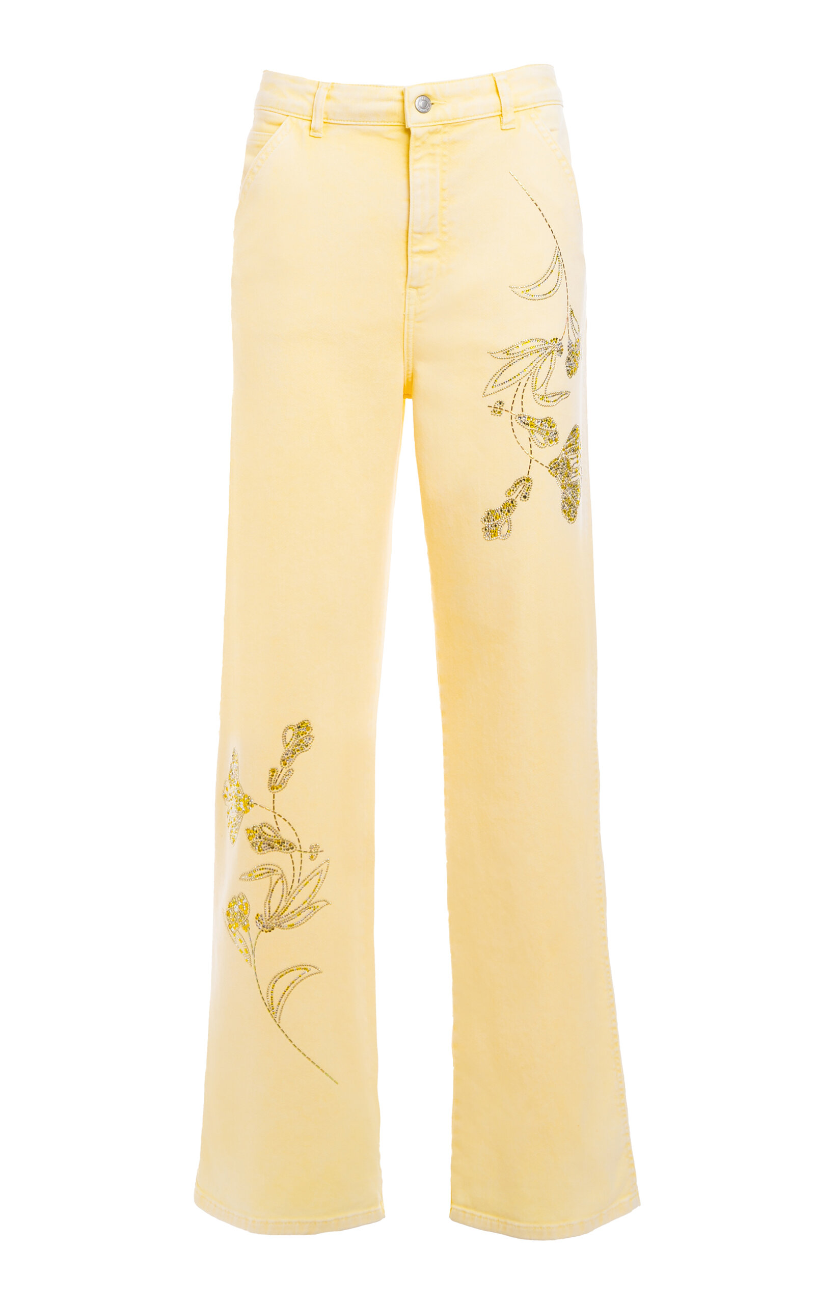Des_phemmes Crystal-embellished Oversized Denim Pants In Yellow
