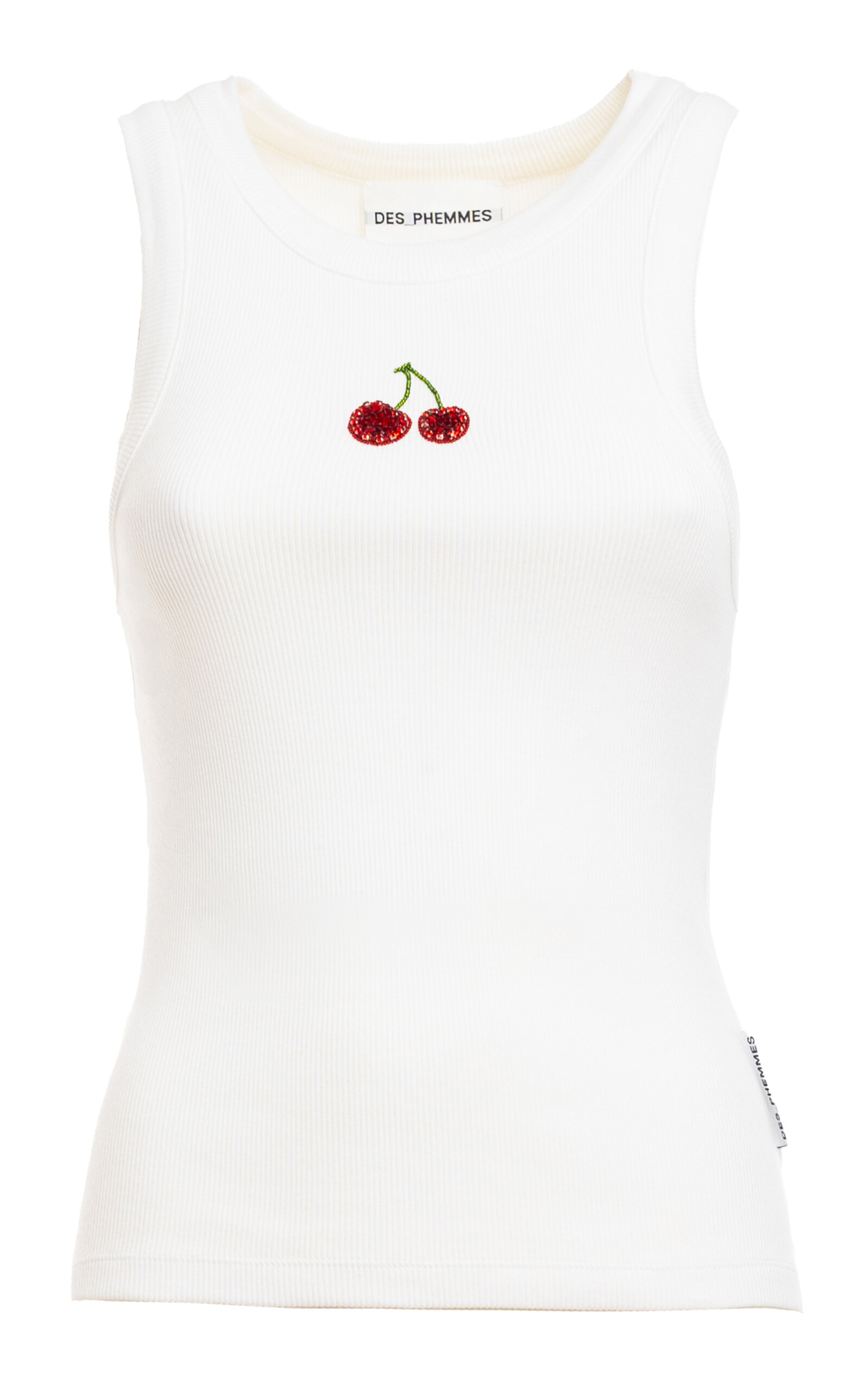 Sequined-Cherry Cotton Ribbed-Knit Tank Top