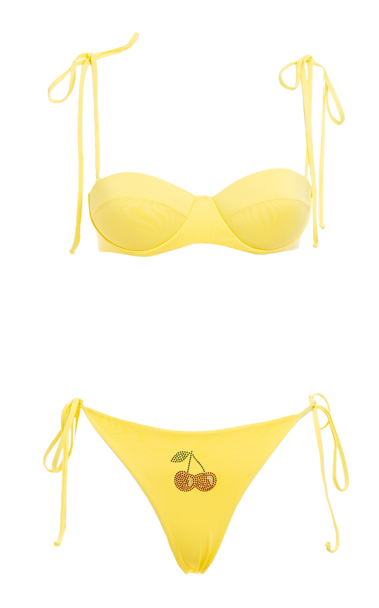 Des_phemmes Cherry Printed Balconette Bikini Set In Yellow