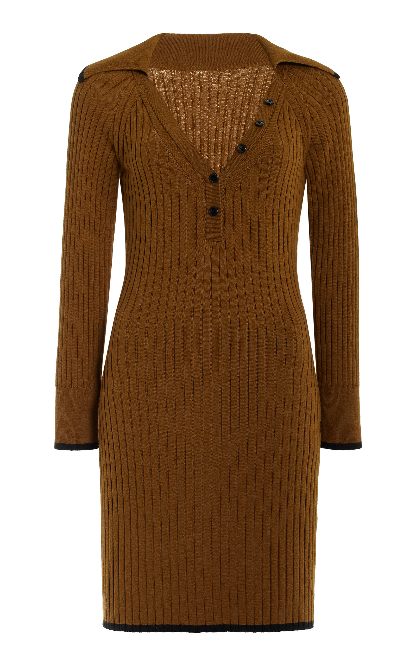 Cotton-Blend Ribbed-Knit Mini Polo Dress