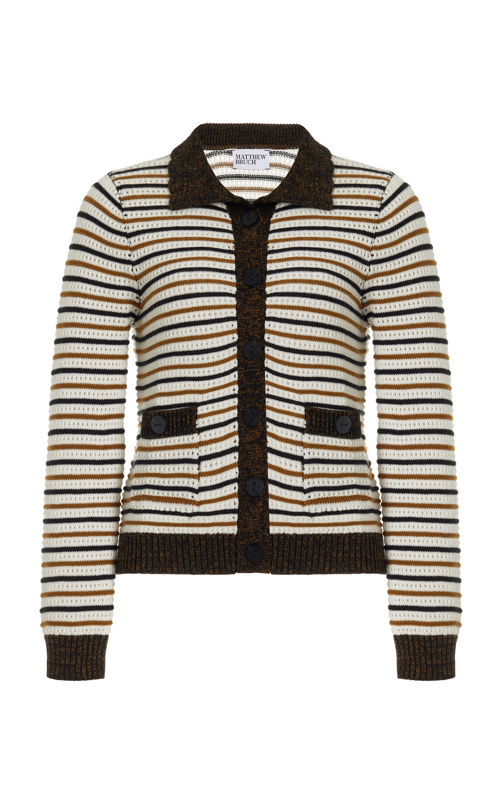 Shop Matthew Bruch Striped Cotton-blend Mesh Cardigan