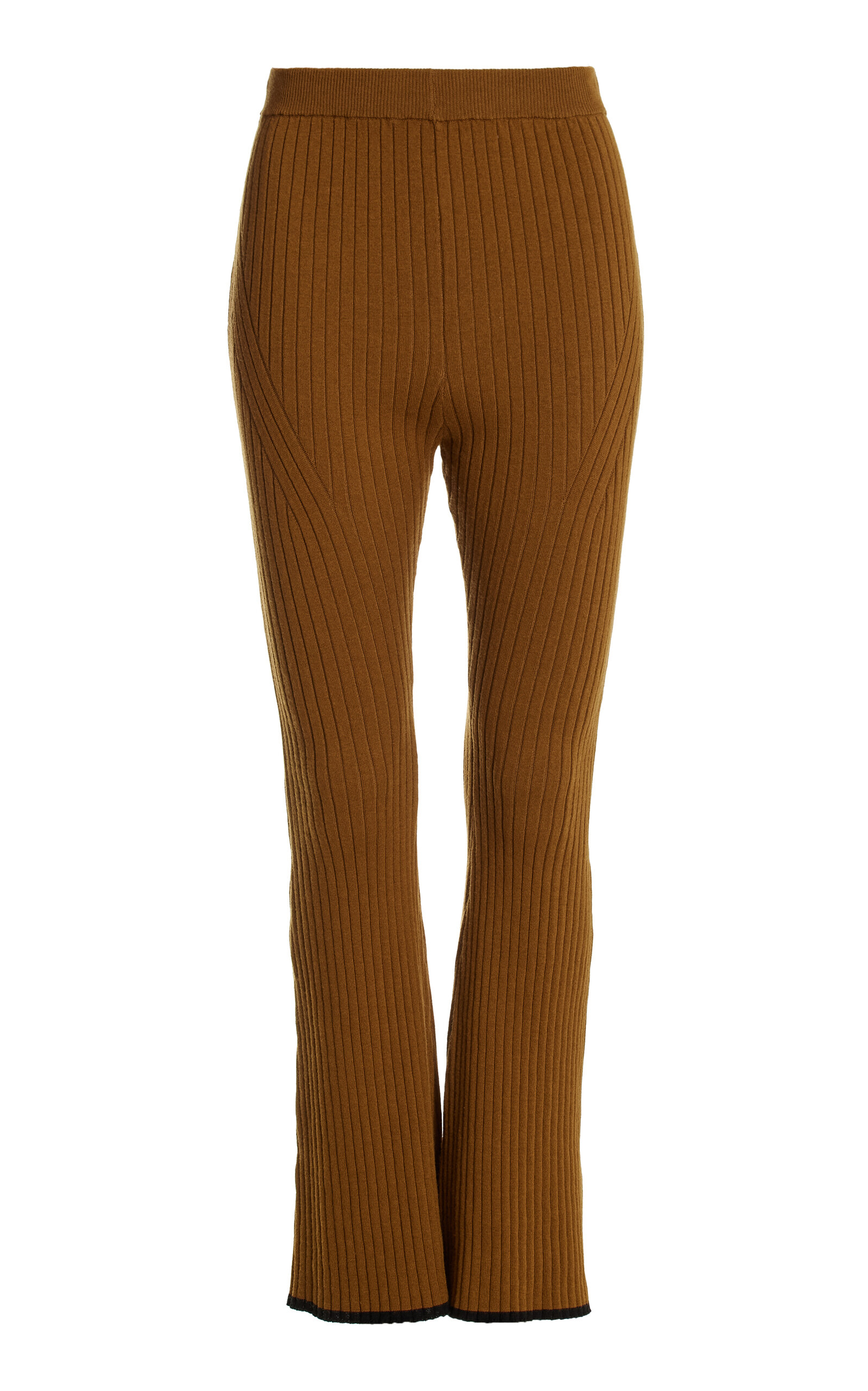 Cotton-Blend Ribed-Knit Flared Pants