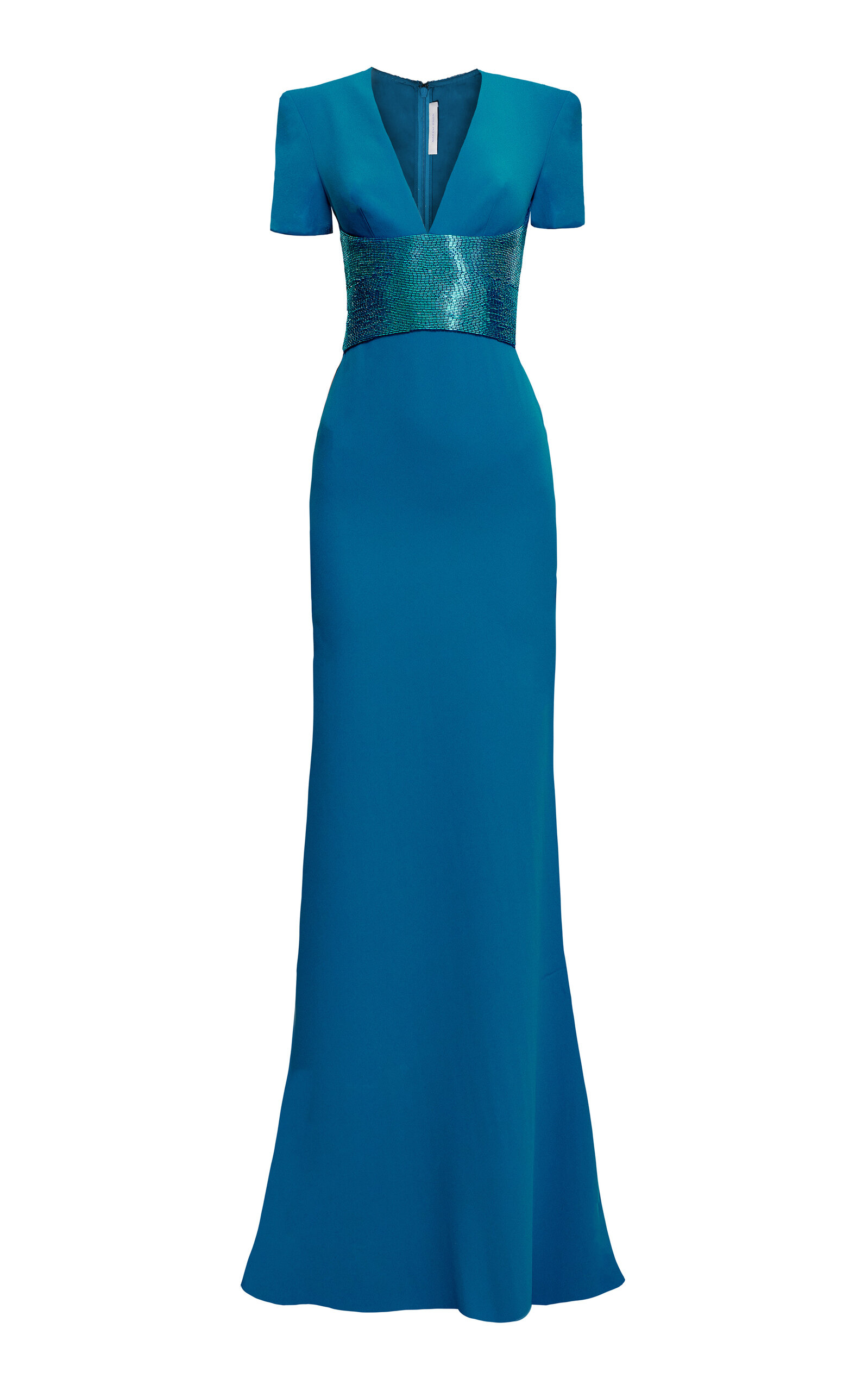 Belted Embellished Crepe Gown