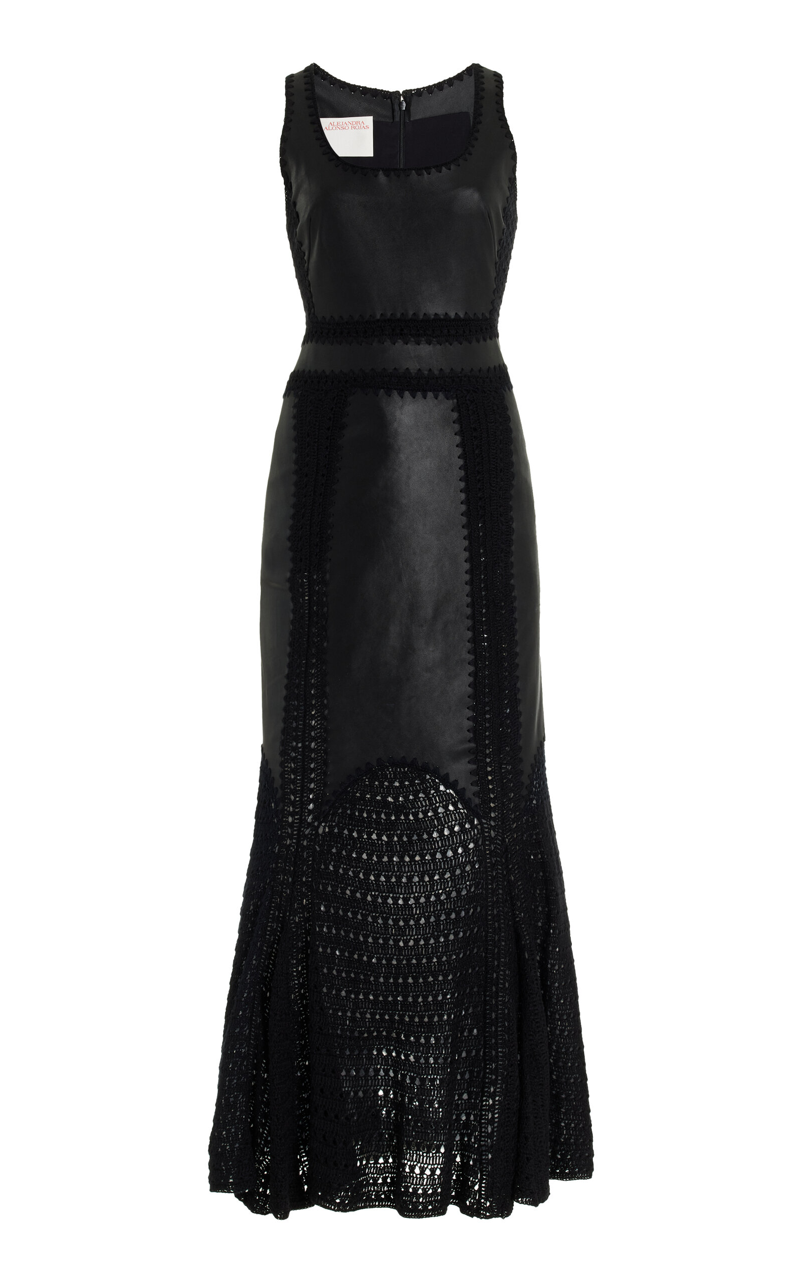 Crochet-Trimmed Leather Maxi Dress