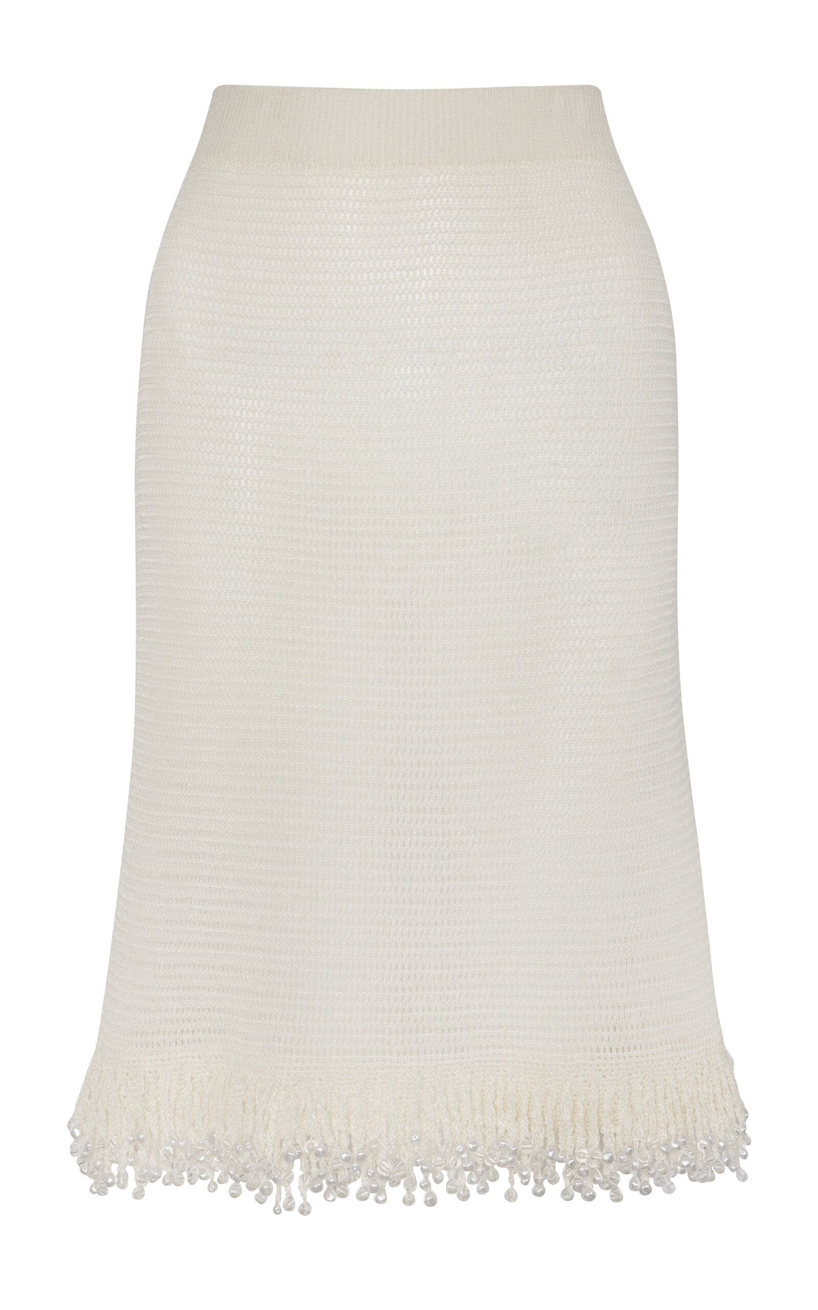 Shop Paris Georgia Fringe Embellished Knit Midi Skirt In Off-white