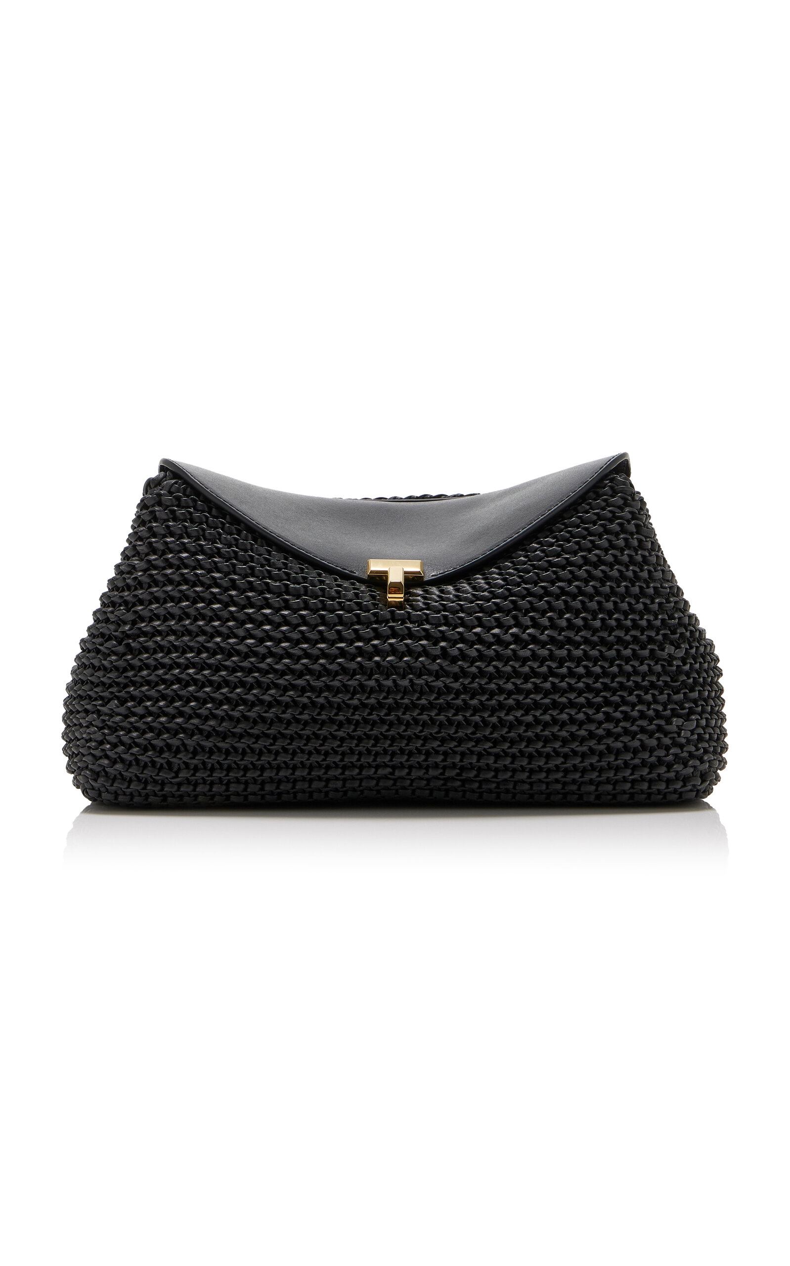 T-Lock Woven-Leather Clutch