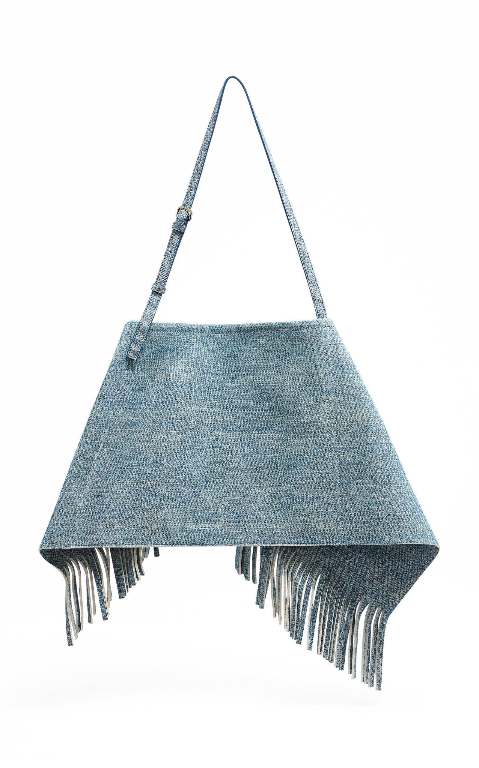 Fringed Denim-Printed Suede Scarf Bag