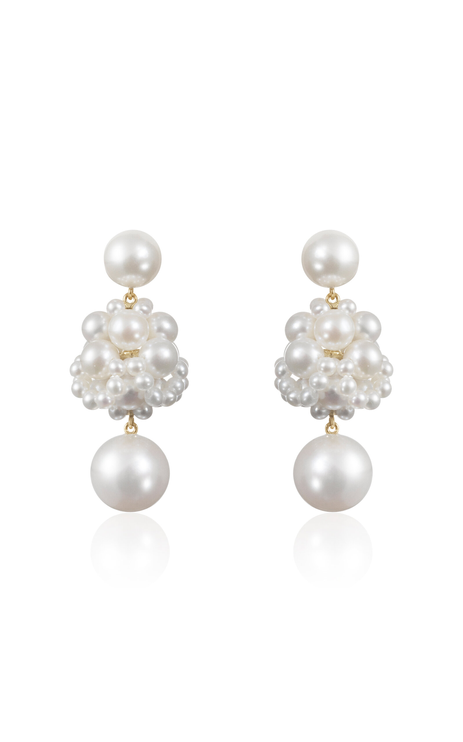 Shop Sophie Bille Brahe Dora 14k Yellow Gold Pearl Earrings In White