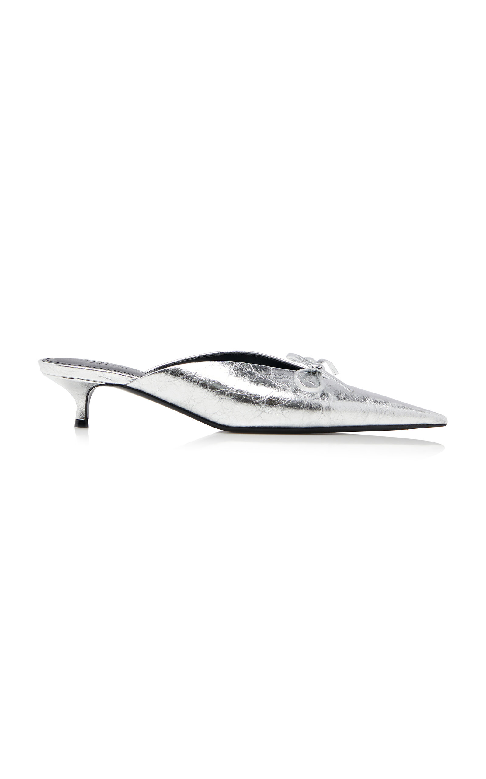 Knife Bow-Detailed Metallic Leather Mules