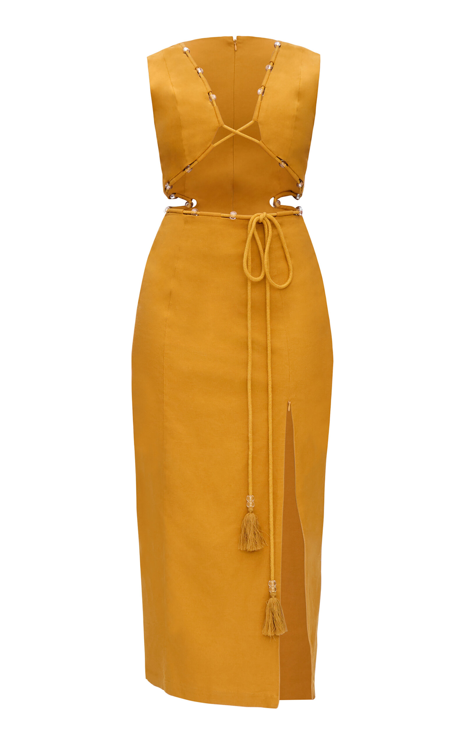 Shop Andrea Iyamah Vela Beaded Cutout Crepe Midi Dress In Yellow