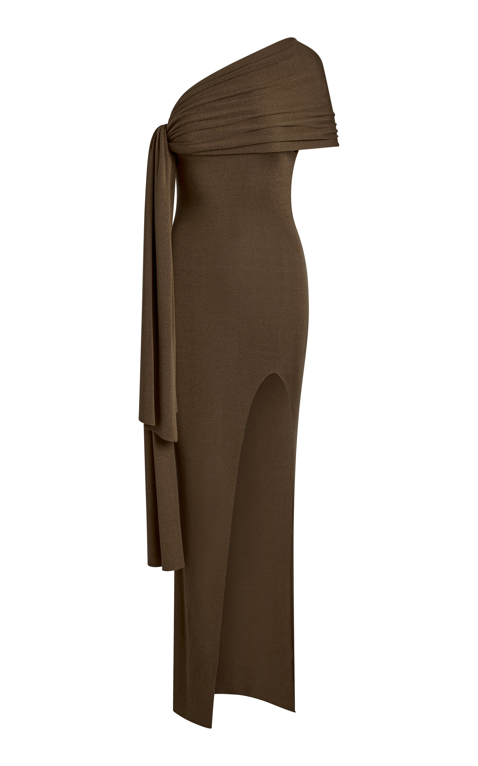 Aya Muse Hale Scarf-detailed Knit Silk-blend Maxi Dress In Brown