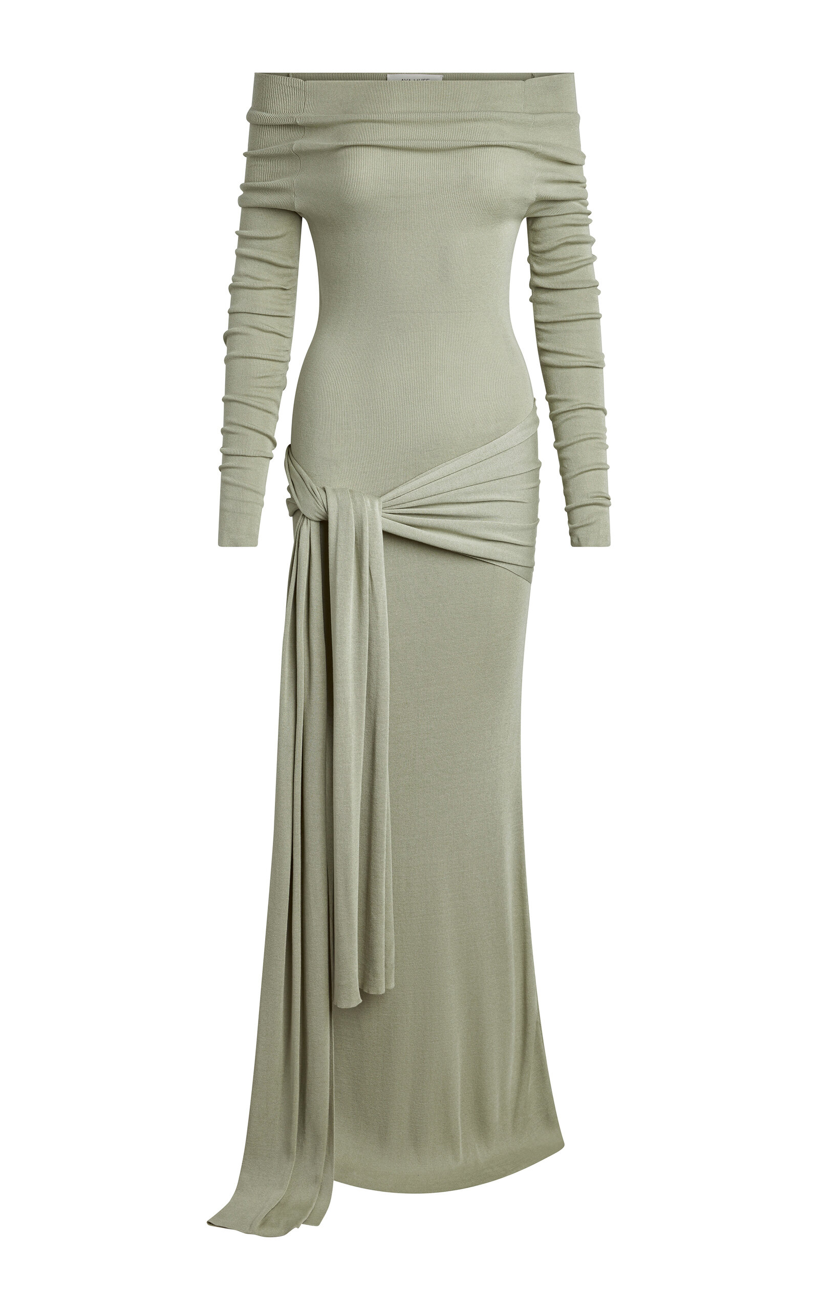 Aya Muse Kora Off-the-shoulder Knit Silk-blend Maxi Dress In Grey