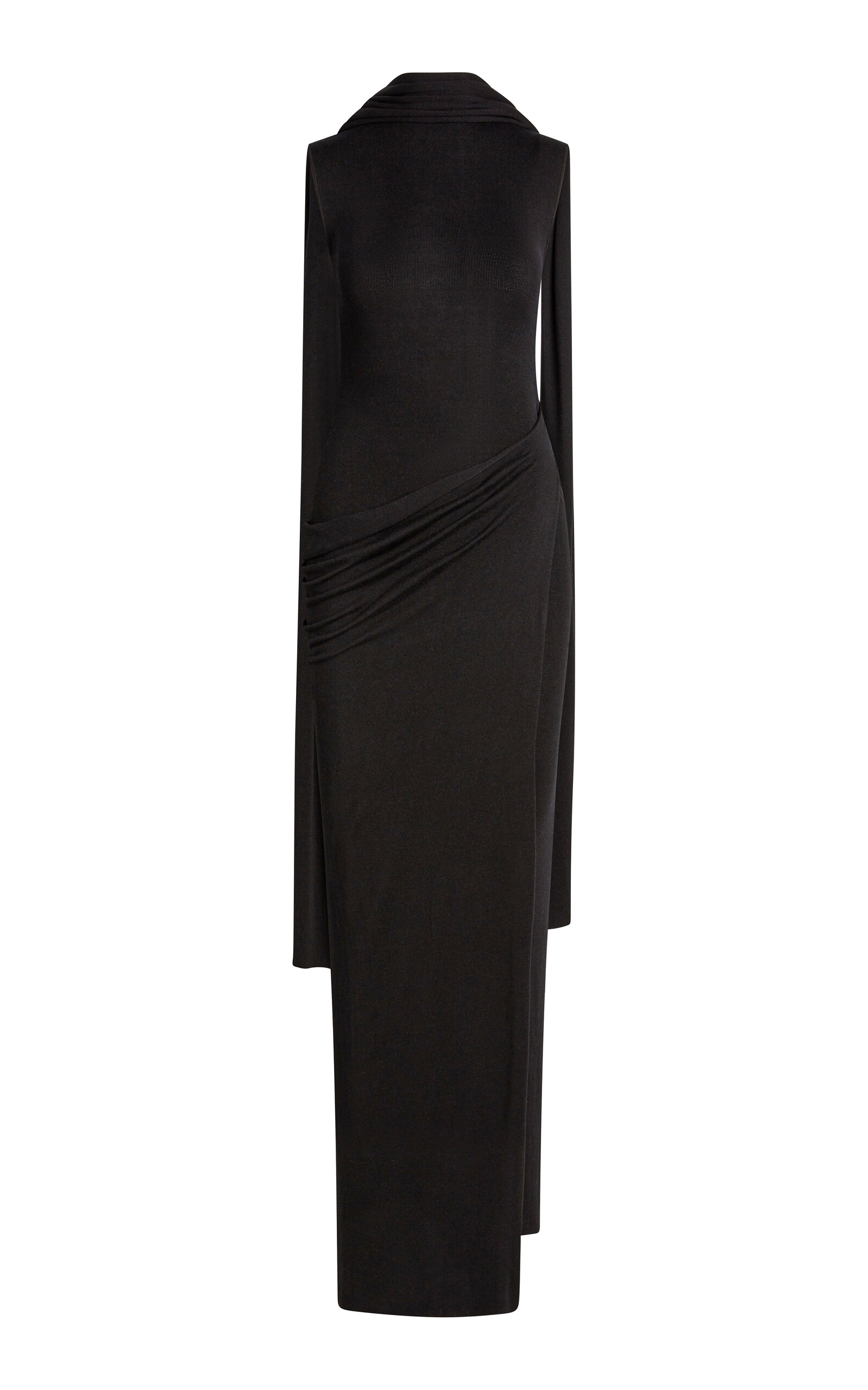 Aya Muse Nou Cape-detailed Knit Silk-blend Maxi Dress In Black