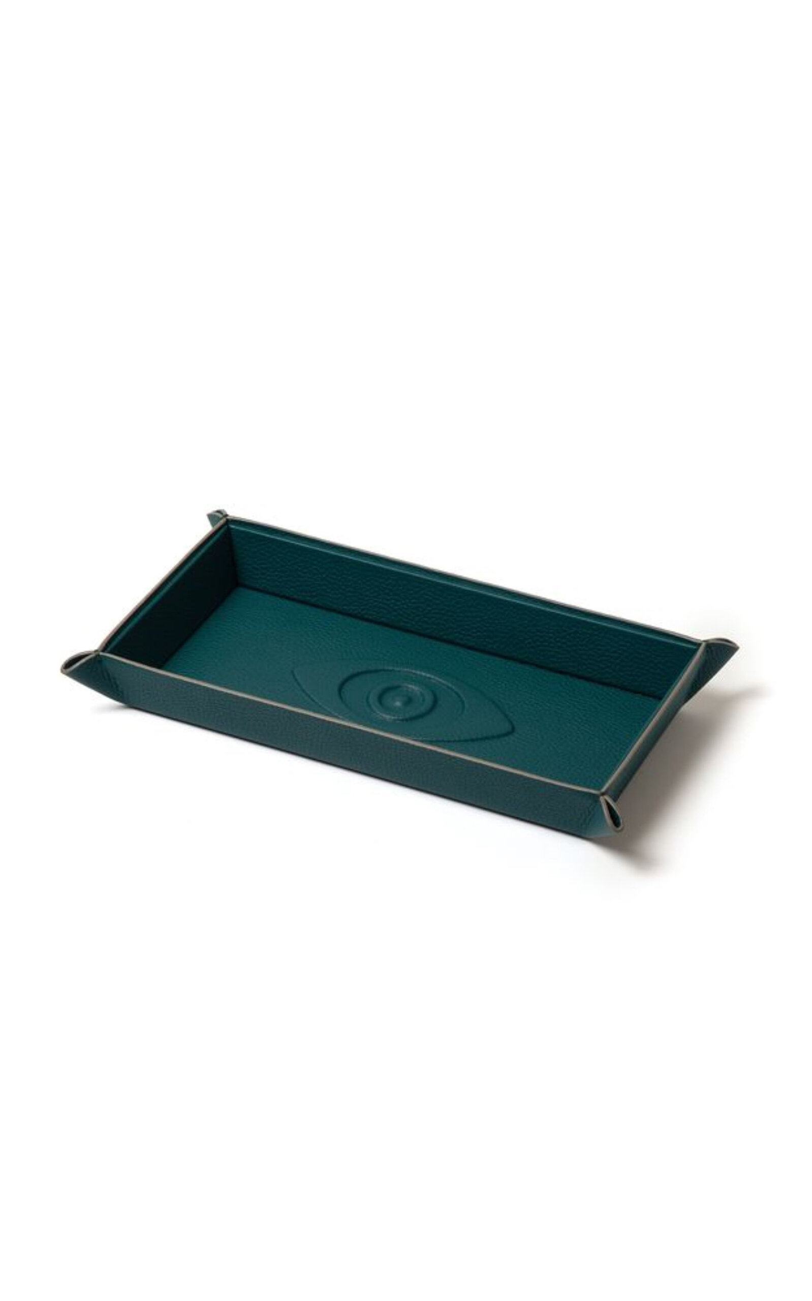 Shop Madame Malachite Talisman Vide Poche Leather Tray In Dark Green