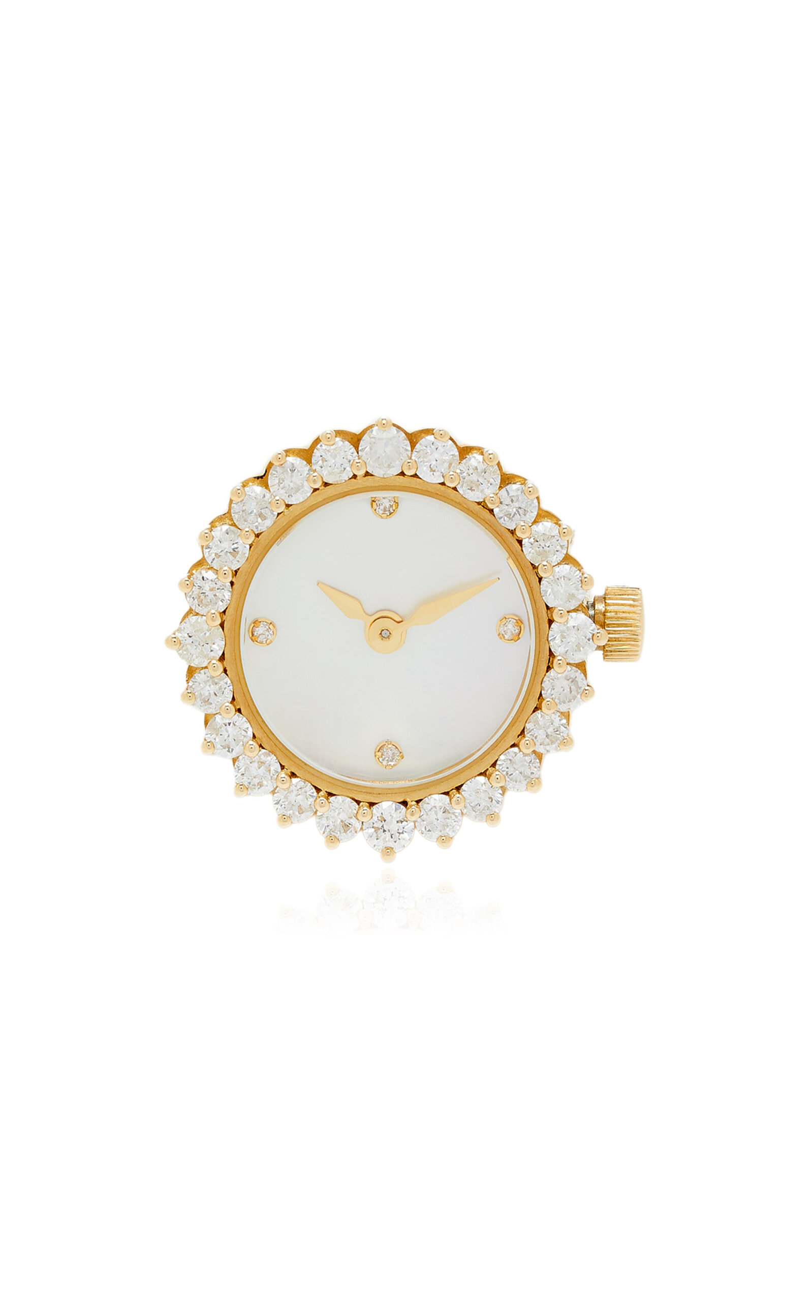 Shop Yvonne Léon Clock 18k Yellow Gold Mother-of-pearl; Diamond Ring