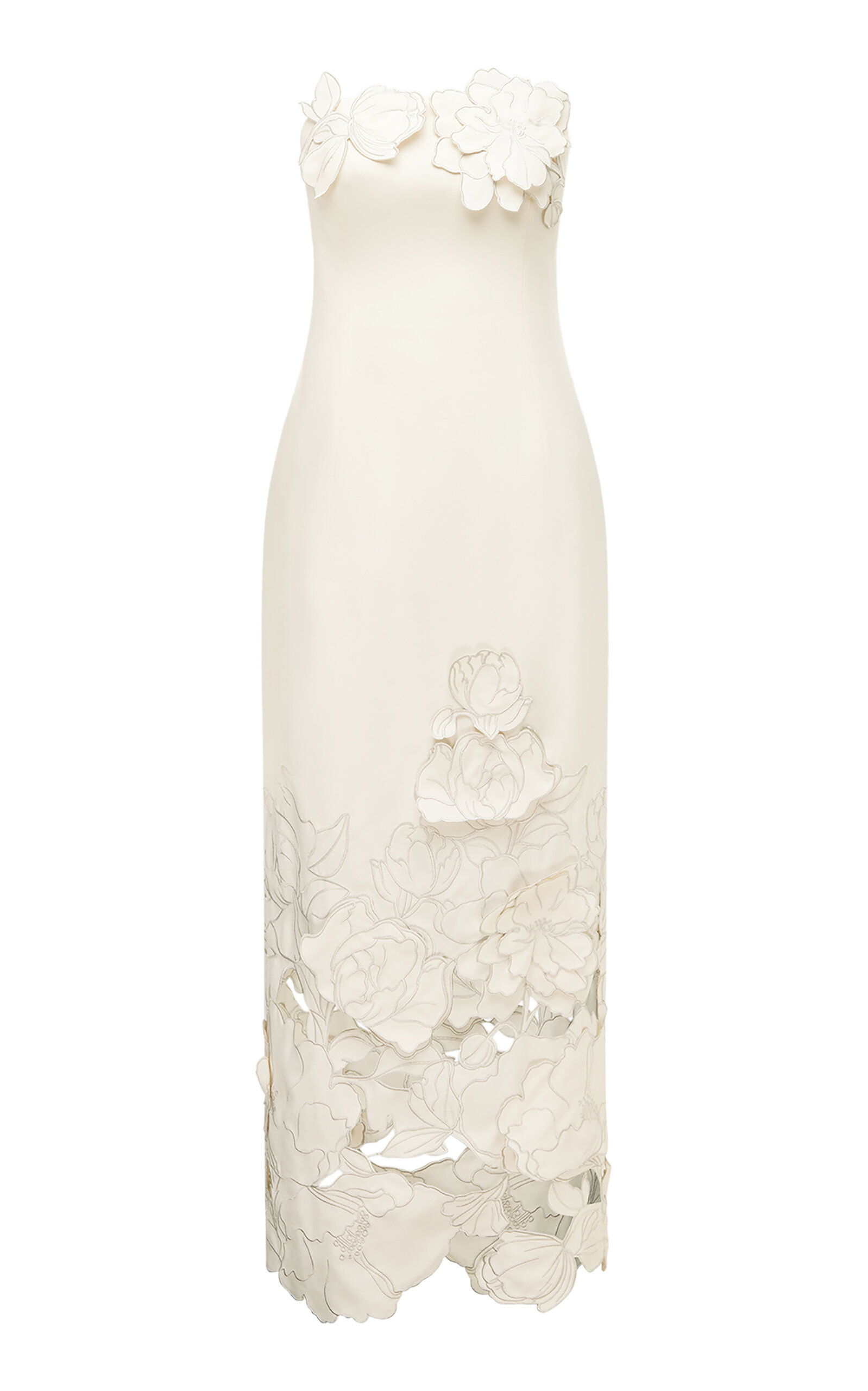 Shop Leo Lin Rayna Floral-appliquéd Crepe Maxi Dress In White