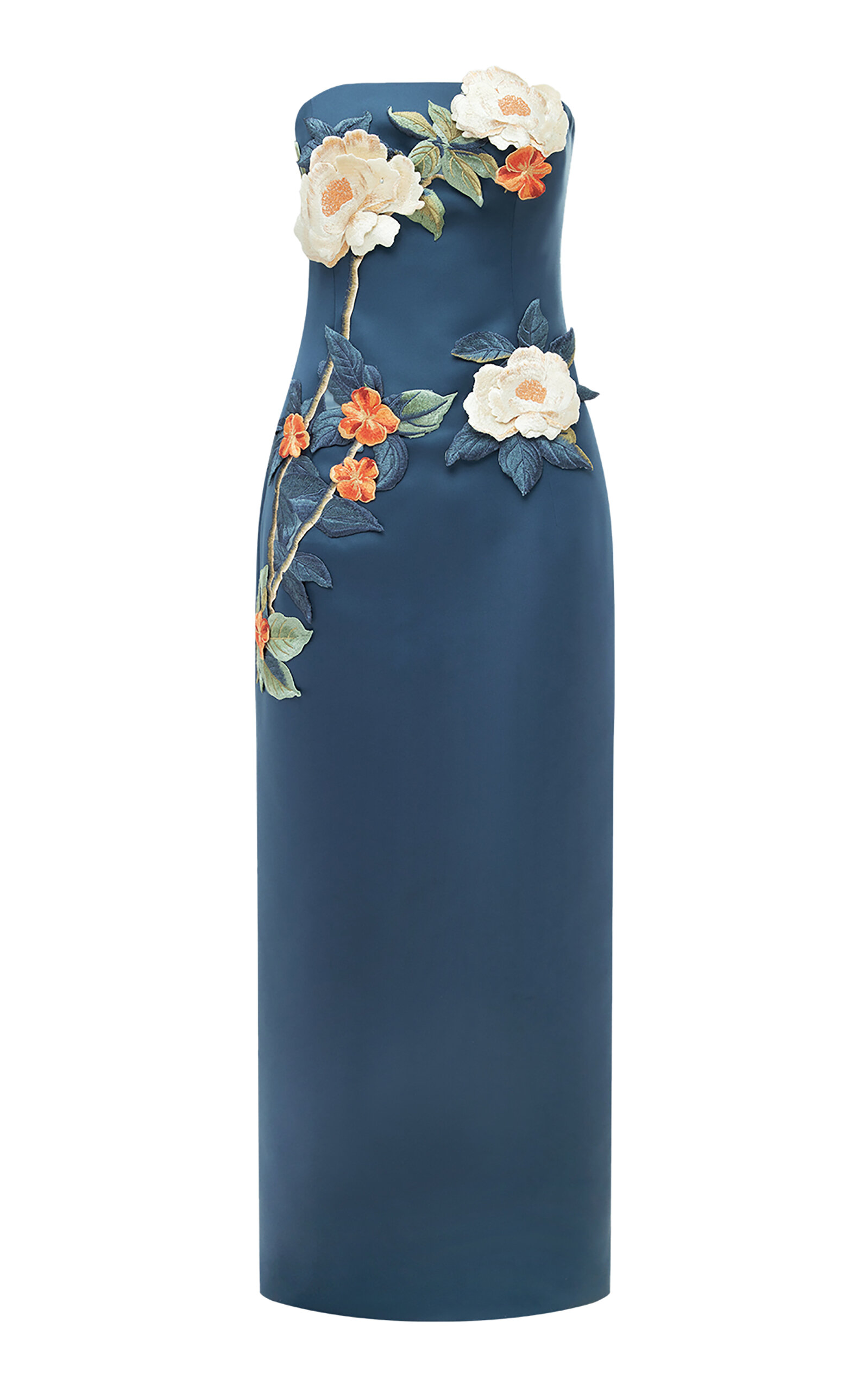 Shop Leo Lin Rayna Floral-appliquéd Satin Maxi Dress In Multi