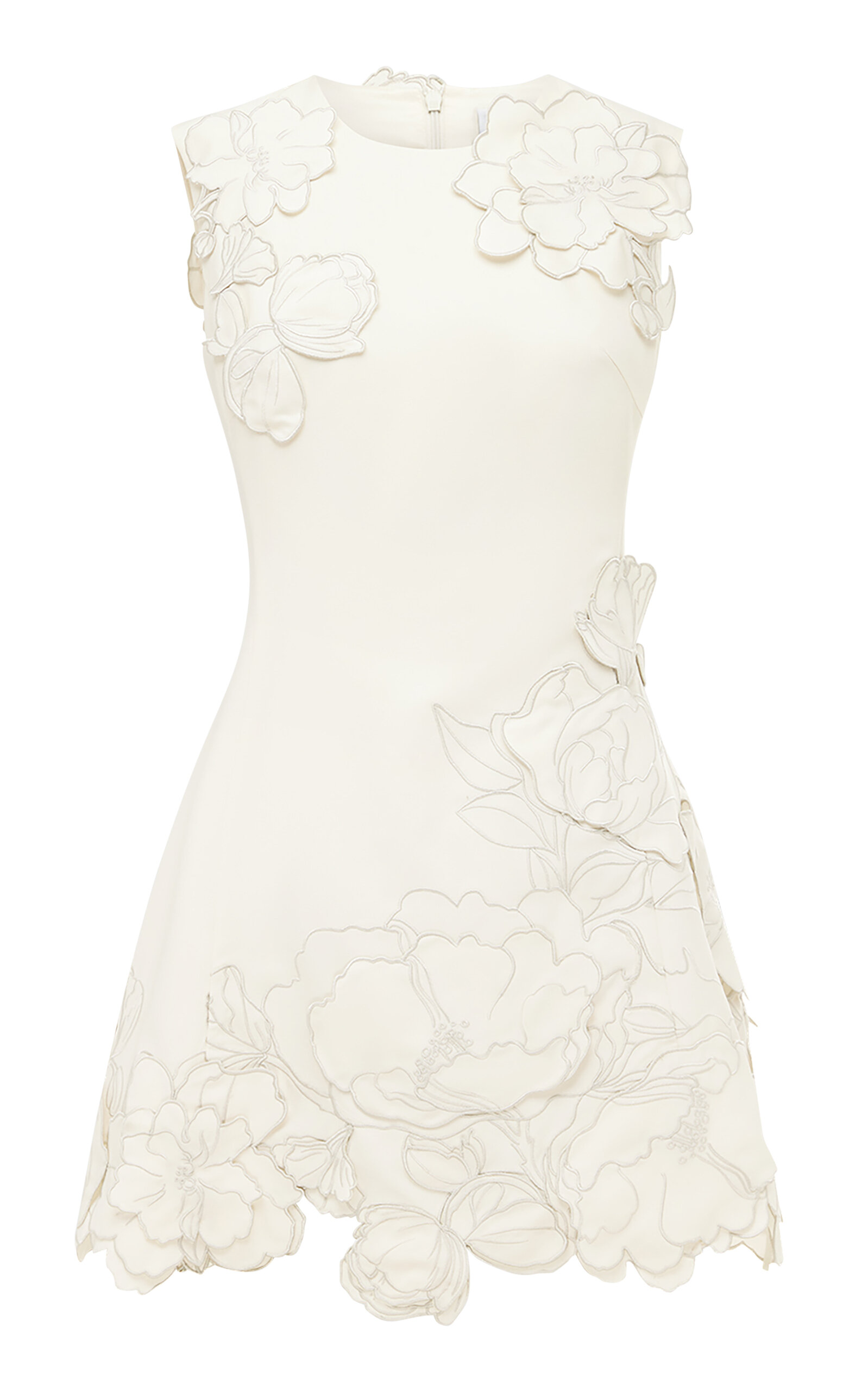 Shop Leo Lin Chloe Floral-appliquéd Crepe Mini Dress In White