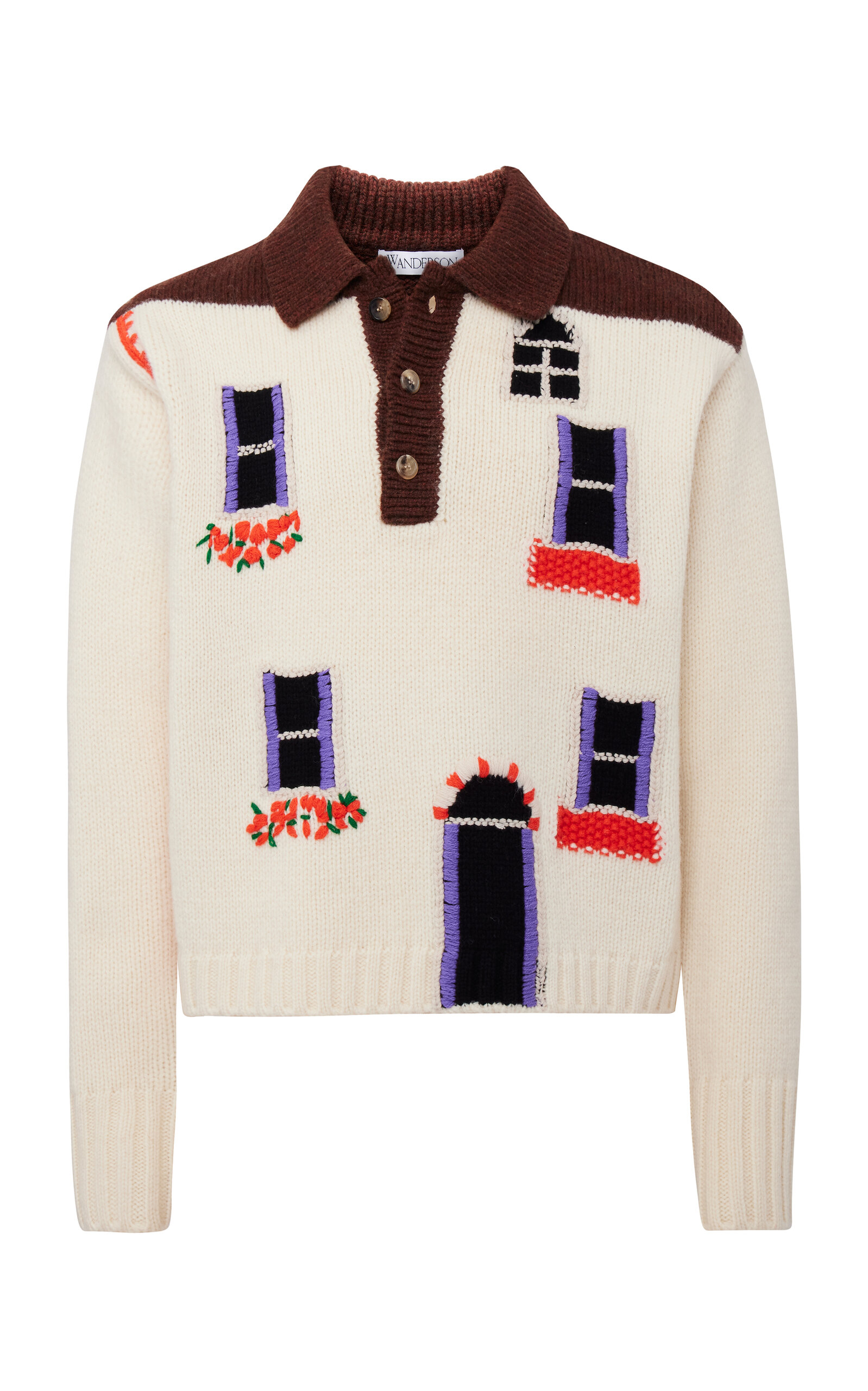 Shop Jw Anderson House Wool Polo Sweater In Ivory