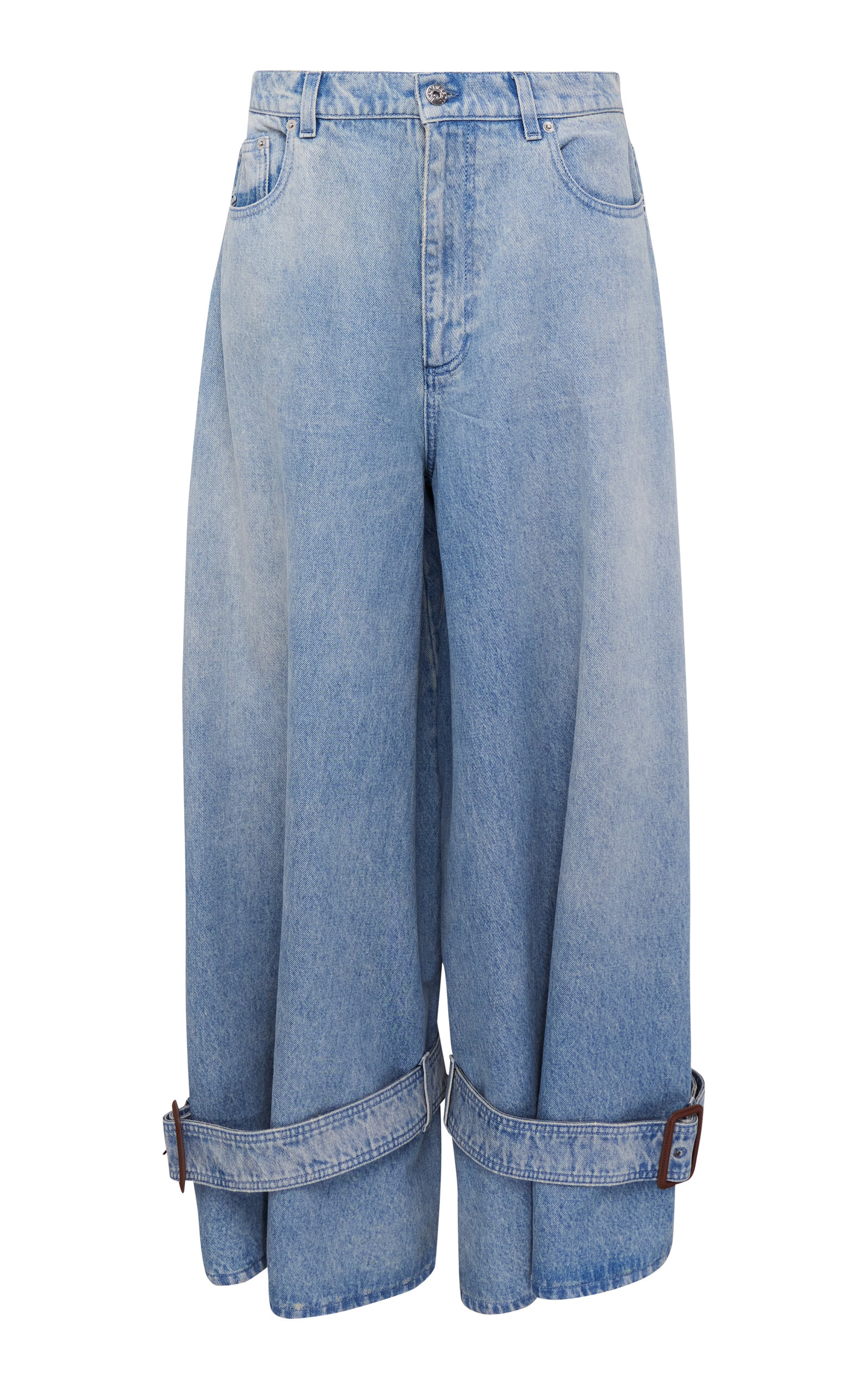 Strap-Detailed Rigid High-Rise Wide-Leg Jeans