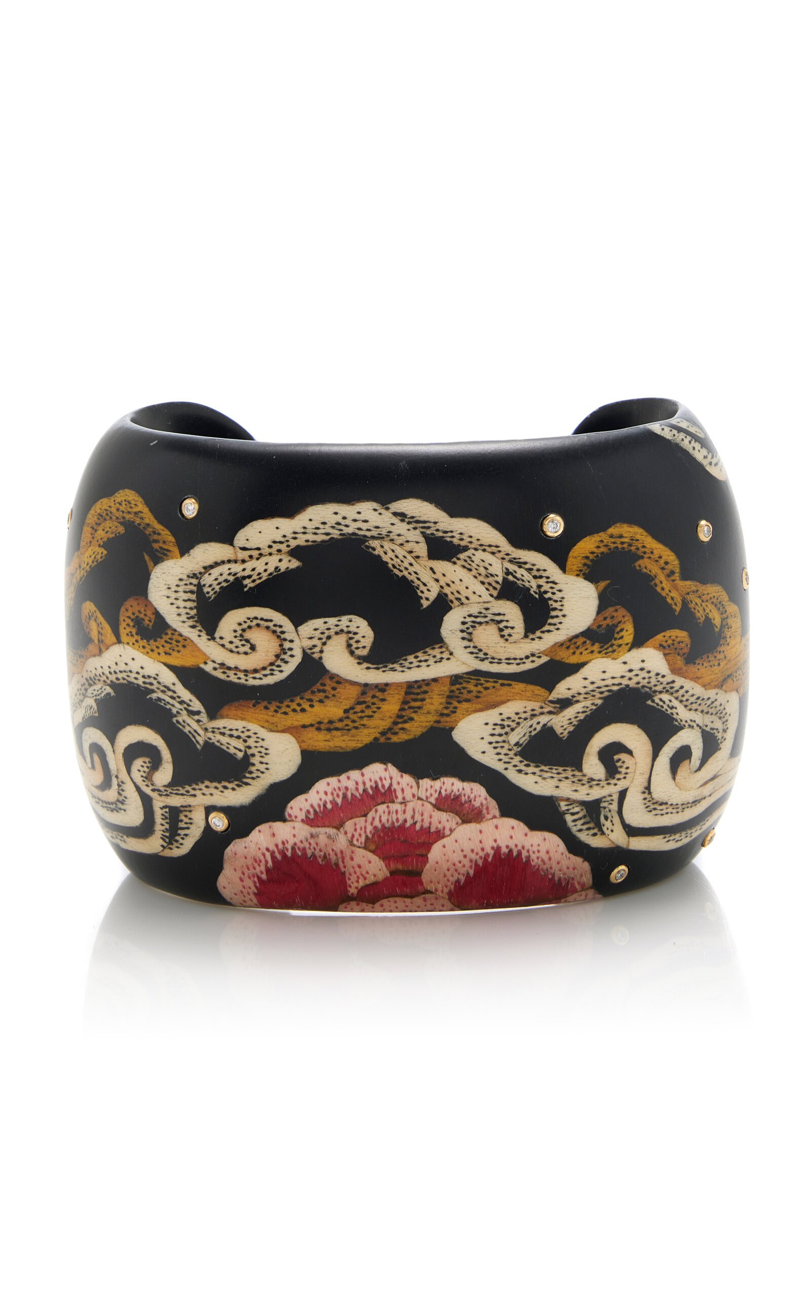 Silvia Furmanovich 18k Yellow Gold Tibetan Rose Marquetry Cuff Bracelet In Black