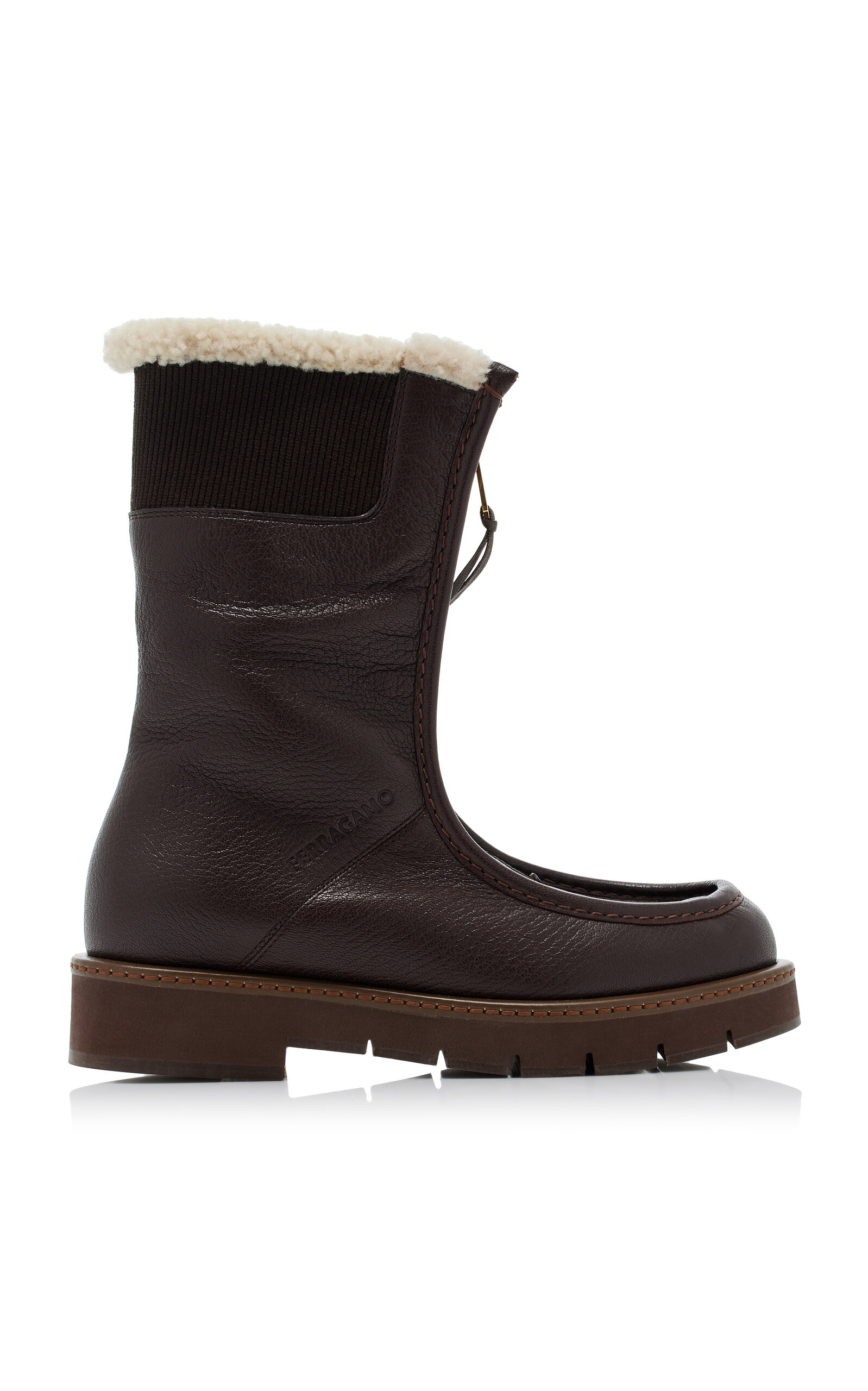 Shop Ferragamo Lug-sole Shearling-lined Leather Ankle Boots In Brown