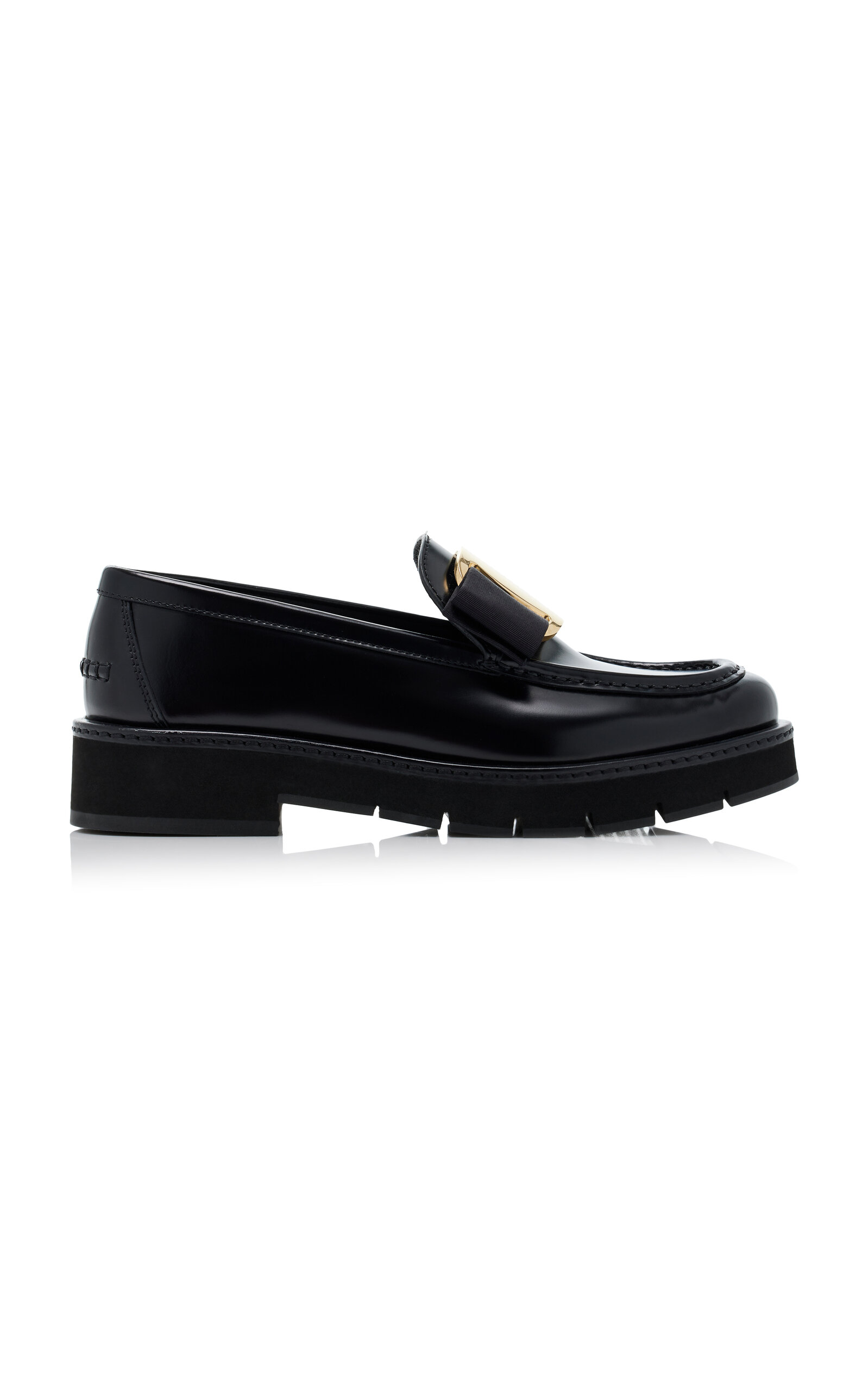 Shop Ferragamo Vara-detailed Lug-sole Leather Loafers In Black