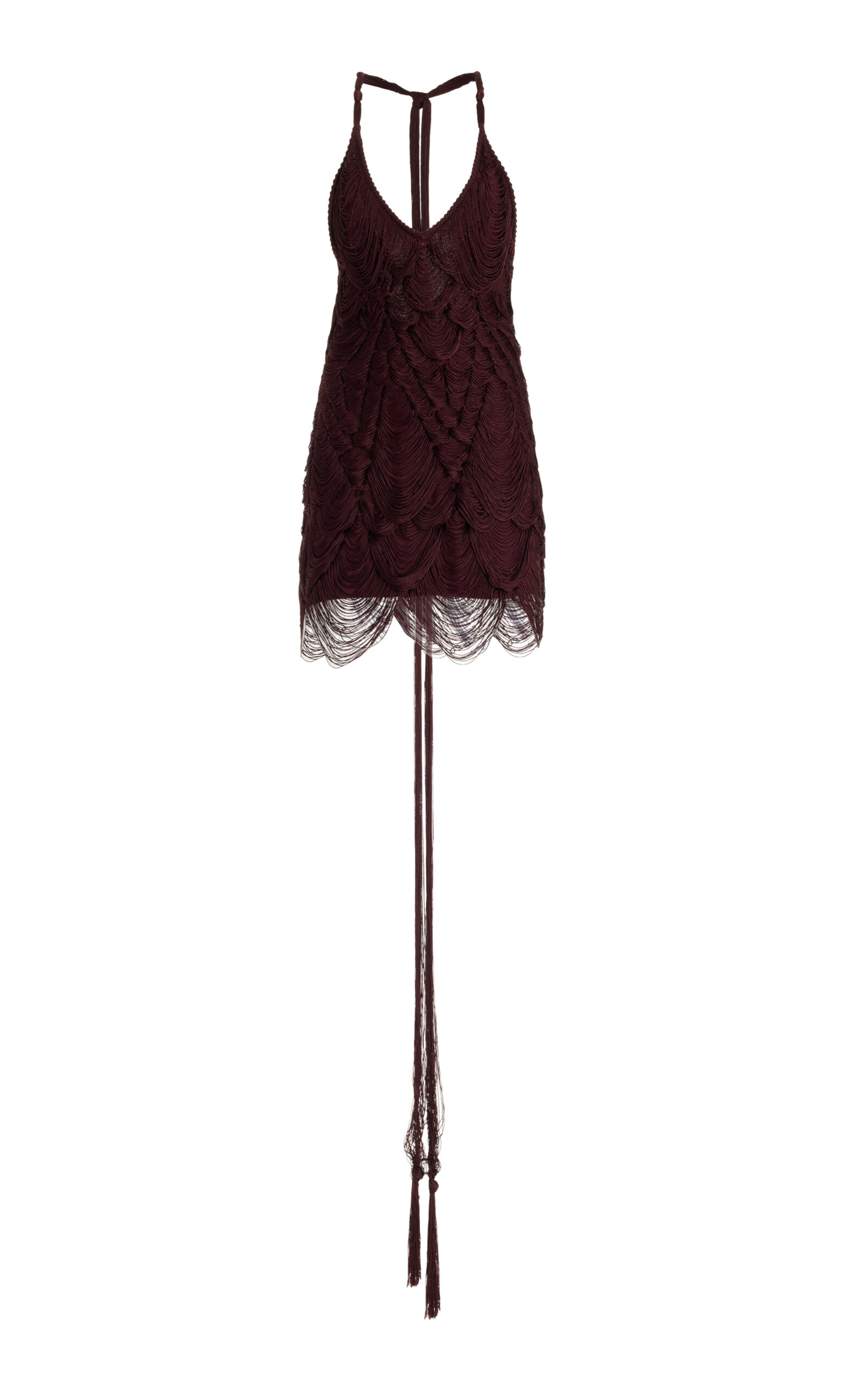 Ferragamo Crocheted Silk-blend Mini Halter Dress In Burgundy