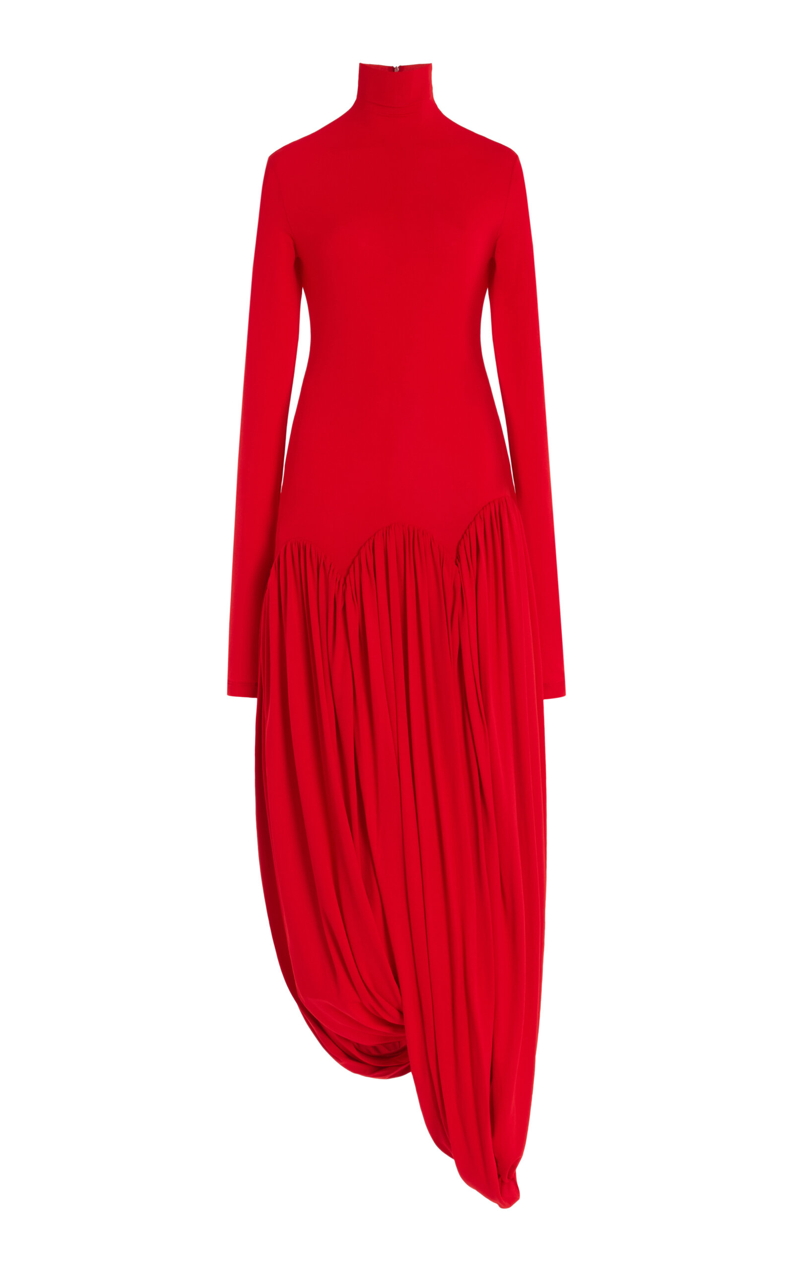 Shop Ferragamo Mock-neck Draped Jersey Maxi Dress In Red