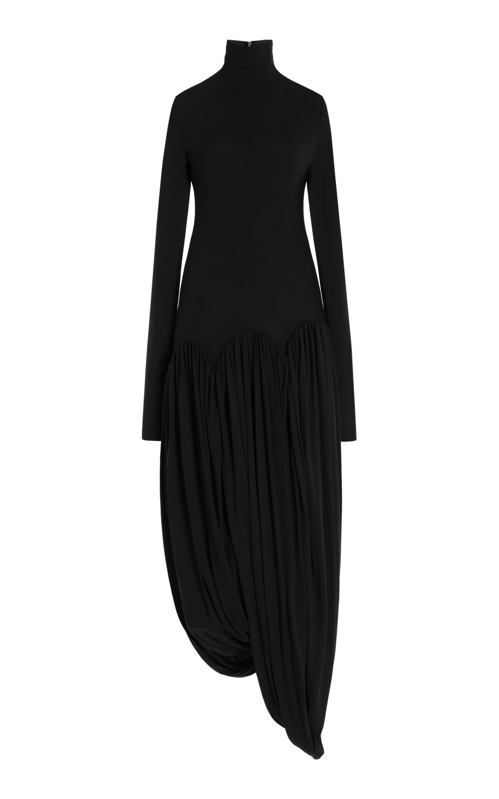 Ferragamo Mock-neck Draped Jersey Maxi Dress In Black