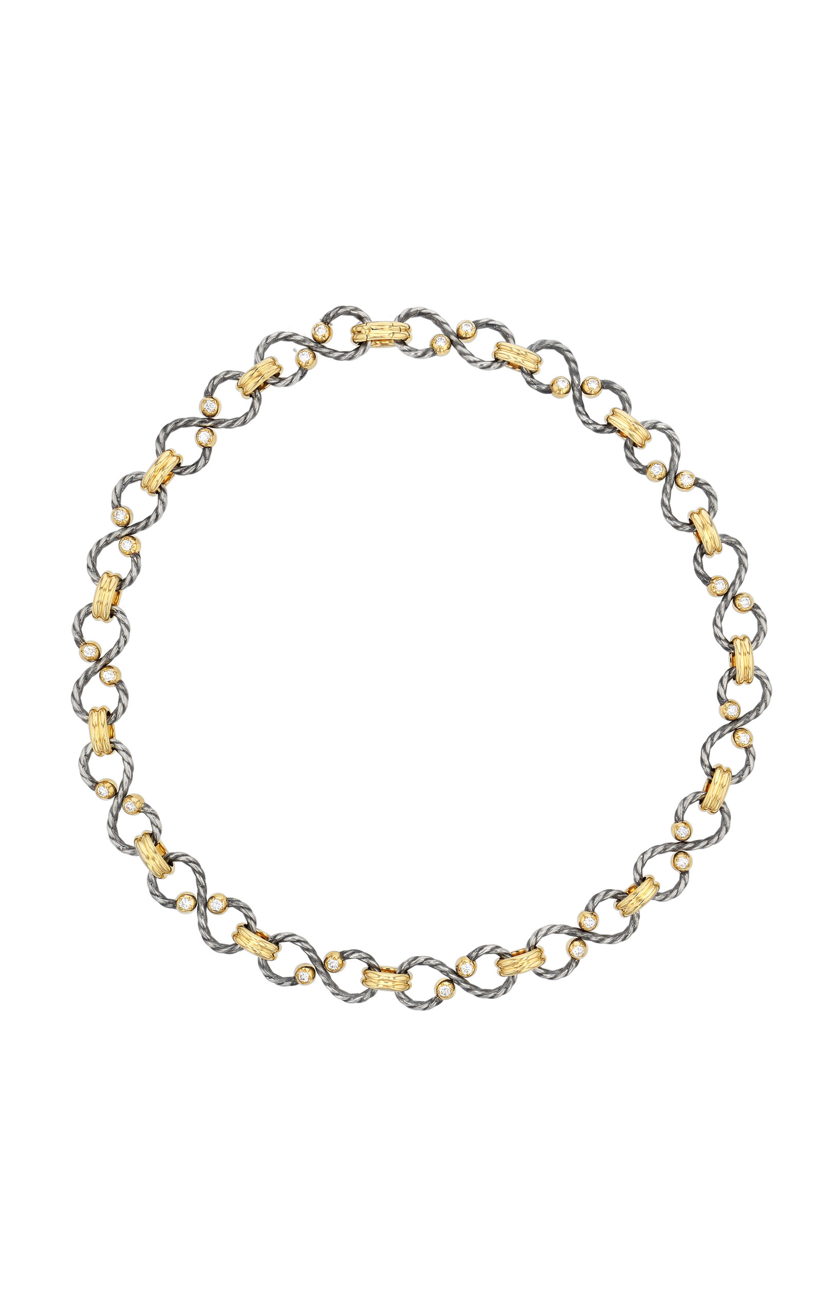 Seventeen Loops Twist 18K Yellow Gold; Sterling Silver Diamond Necklace