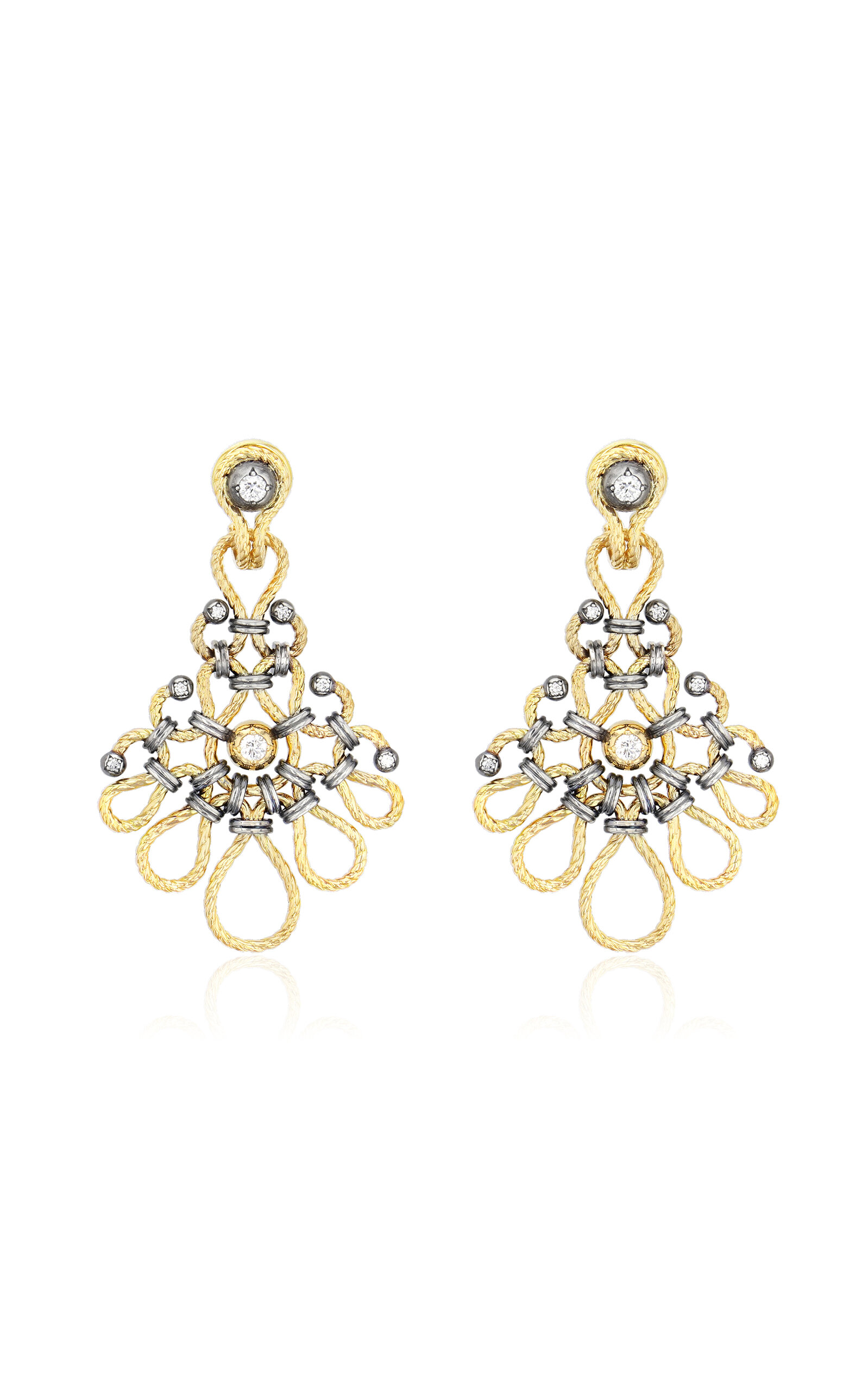 Twist 18K Yellow Gold; Sterling Silver Diamond Earrings