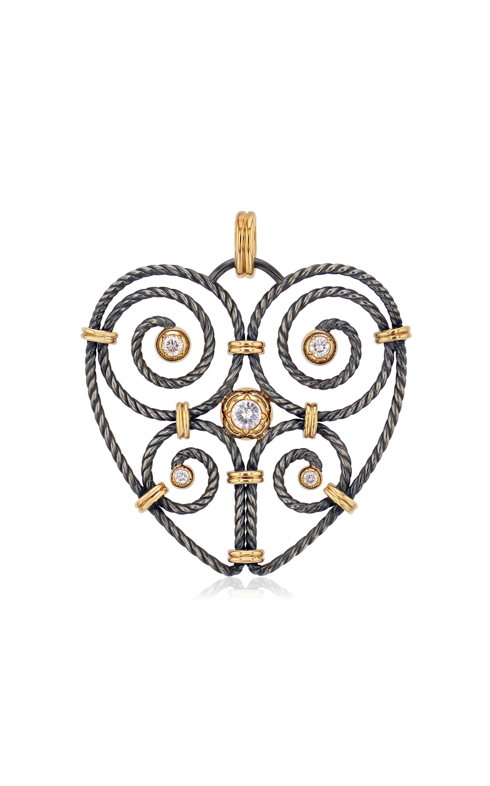 ELIE TOP GRAND CŒUR TWIST 18K YELLOW GOLD; STERLING SILVER DIAMOND; SAPPHIRE CHARM 