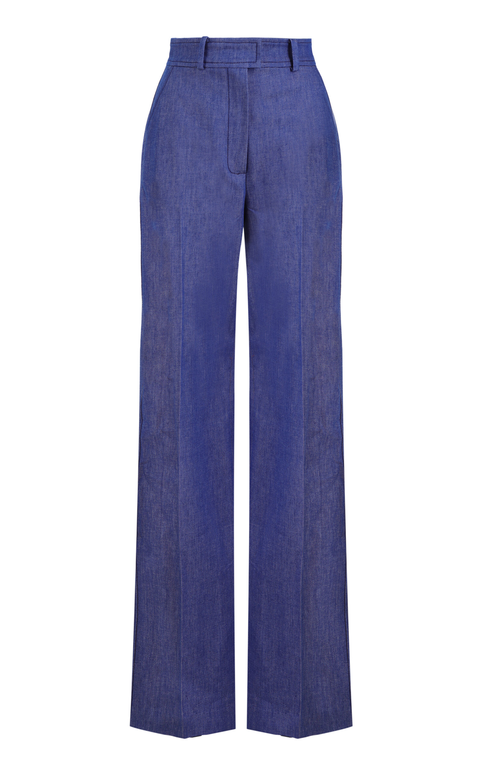 Pleated Stretch-Denim Wide-Leg Jeans