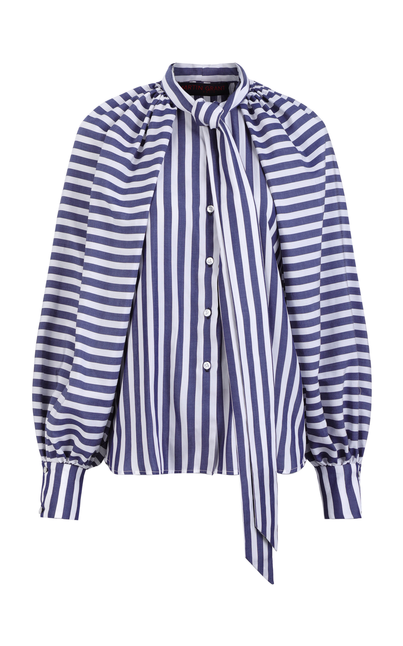 Shop Martin Grant Striped Tie-neck Top