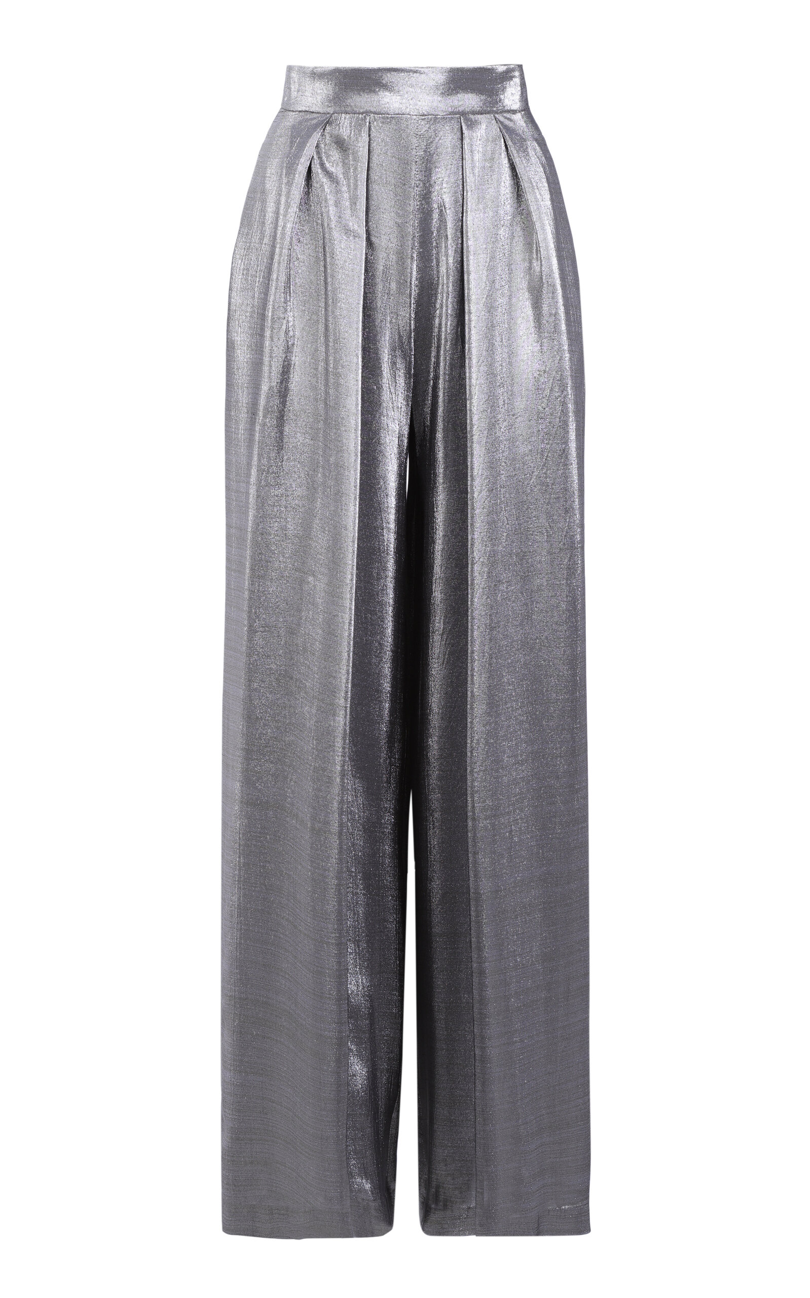 Metallic Silk-Blend Wide-Leg Pants