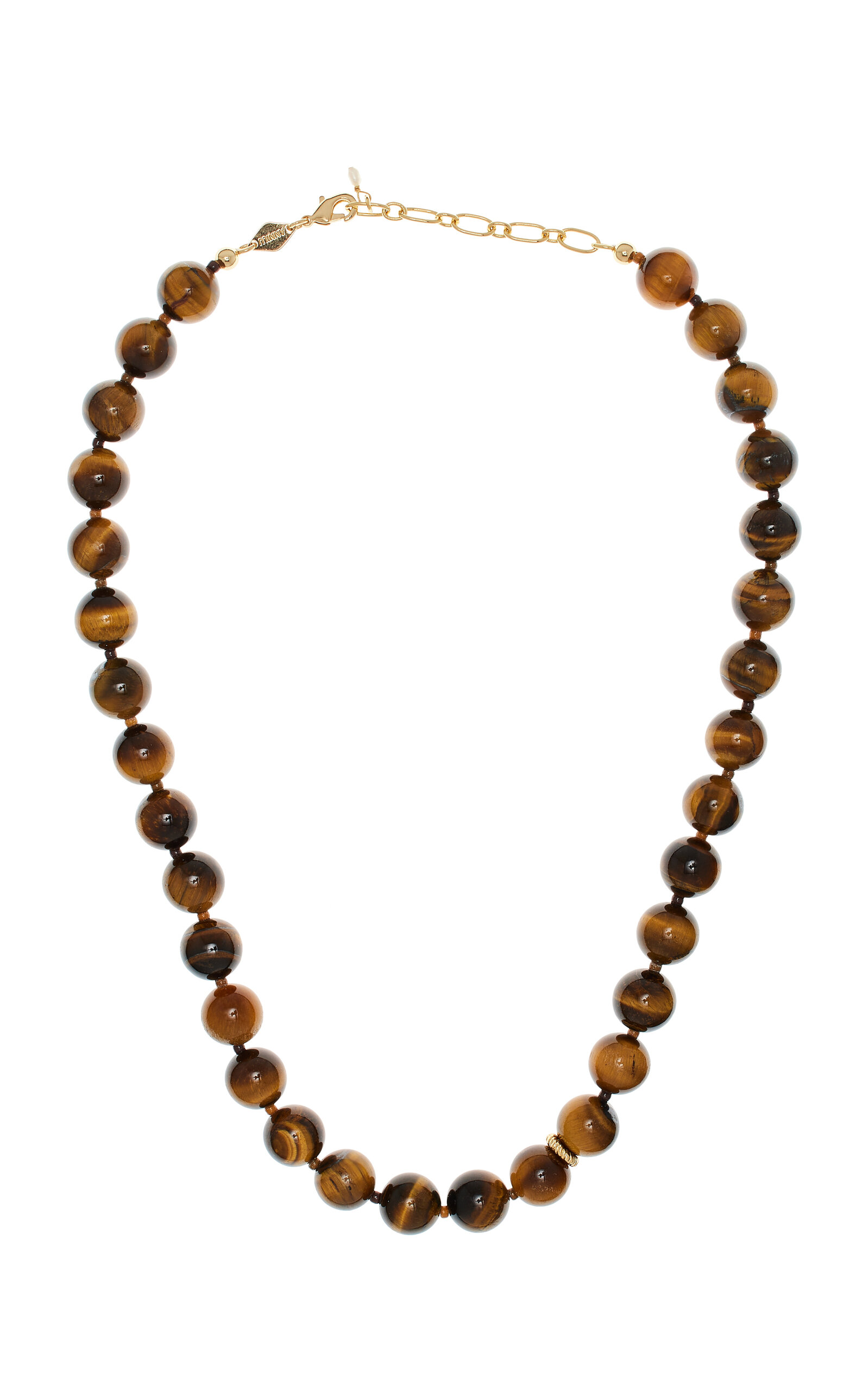 Shop Anni Lu Eye Of The Tiger 18k Gold-plated Pearl And Tigers Eye Necklace In Brown