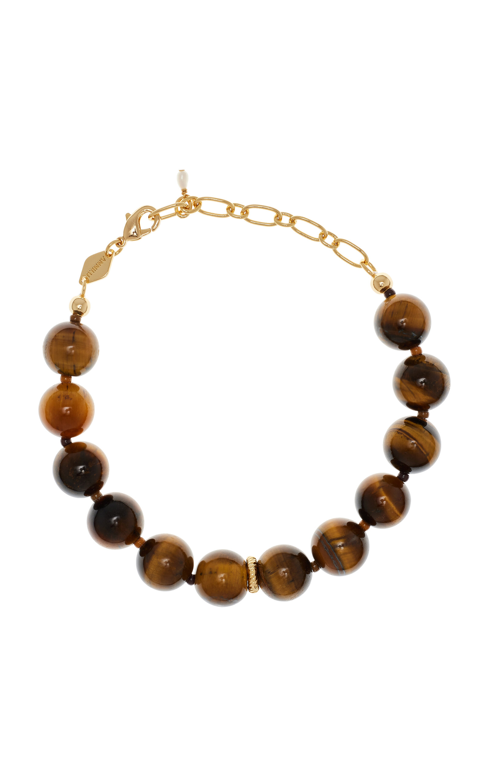 Eye Of The Tiger 18K Gold-Plated  Pearl And Tigers Eye Necklace