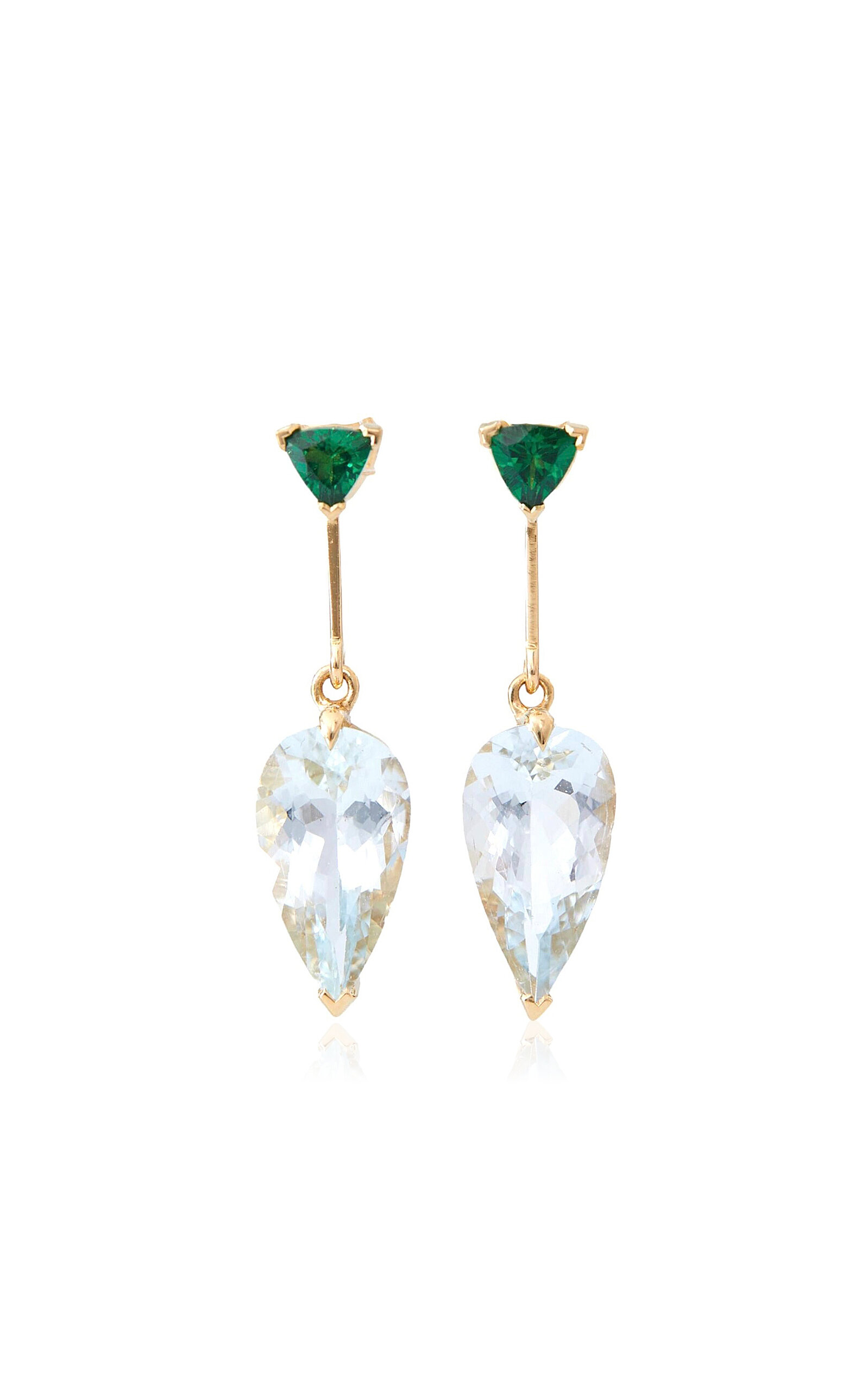 Shop Yi Collection 18k Yellow Gold Tsavorite And Aquamarine Earrings In Blue