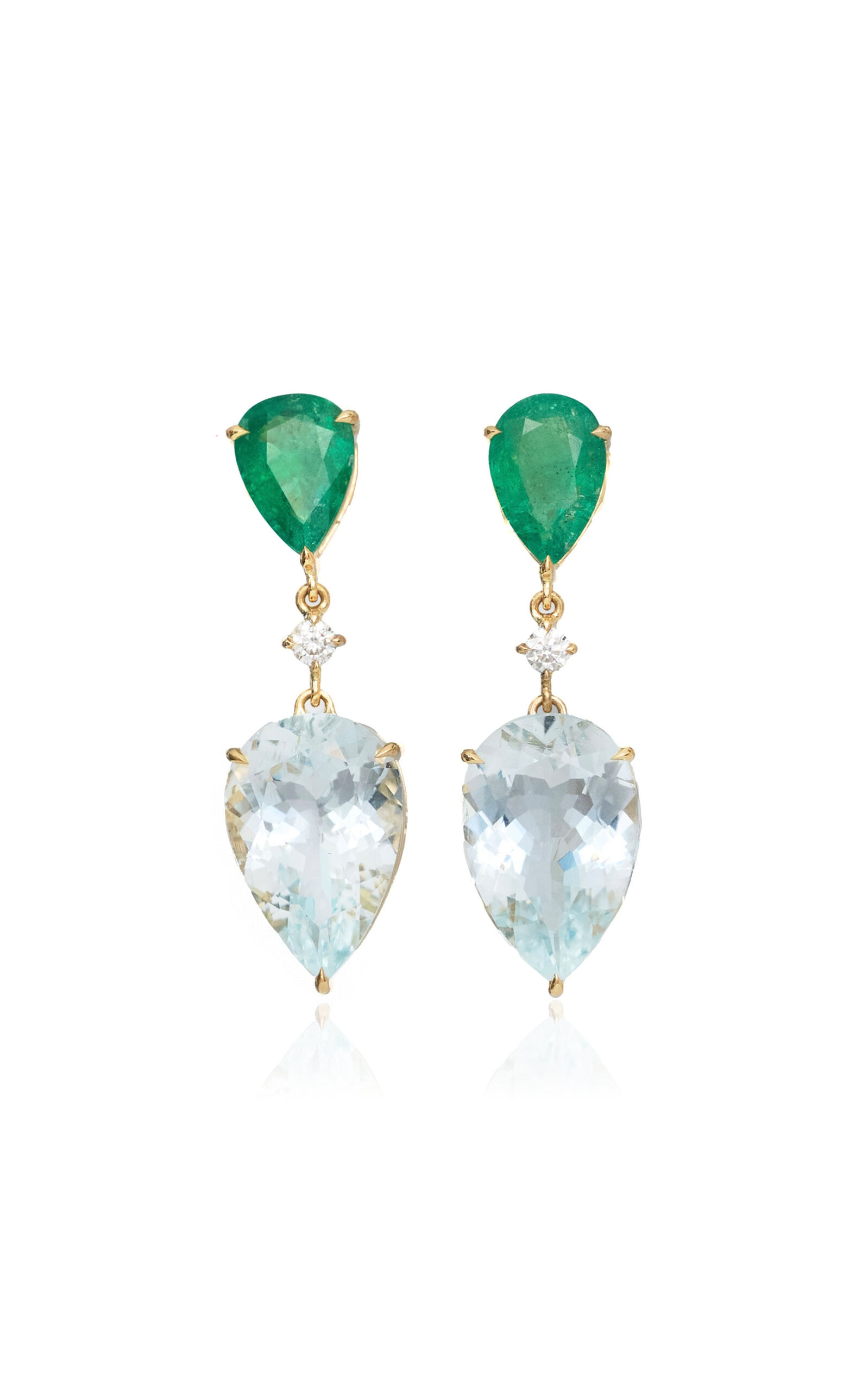 Shop Yi Collection 18k Yellow Gold Emerald And Aquamarine Earrings In Multi