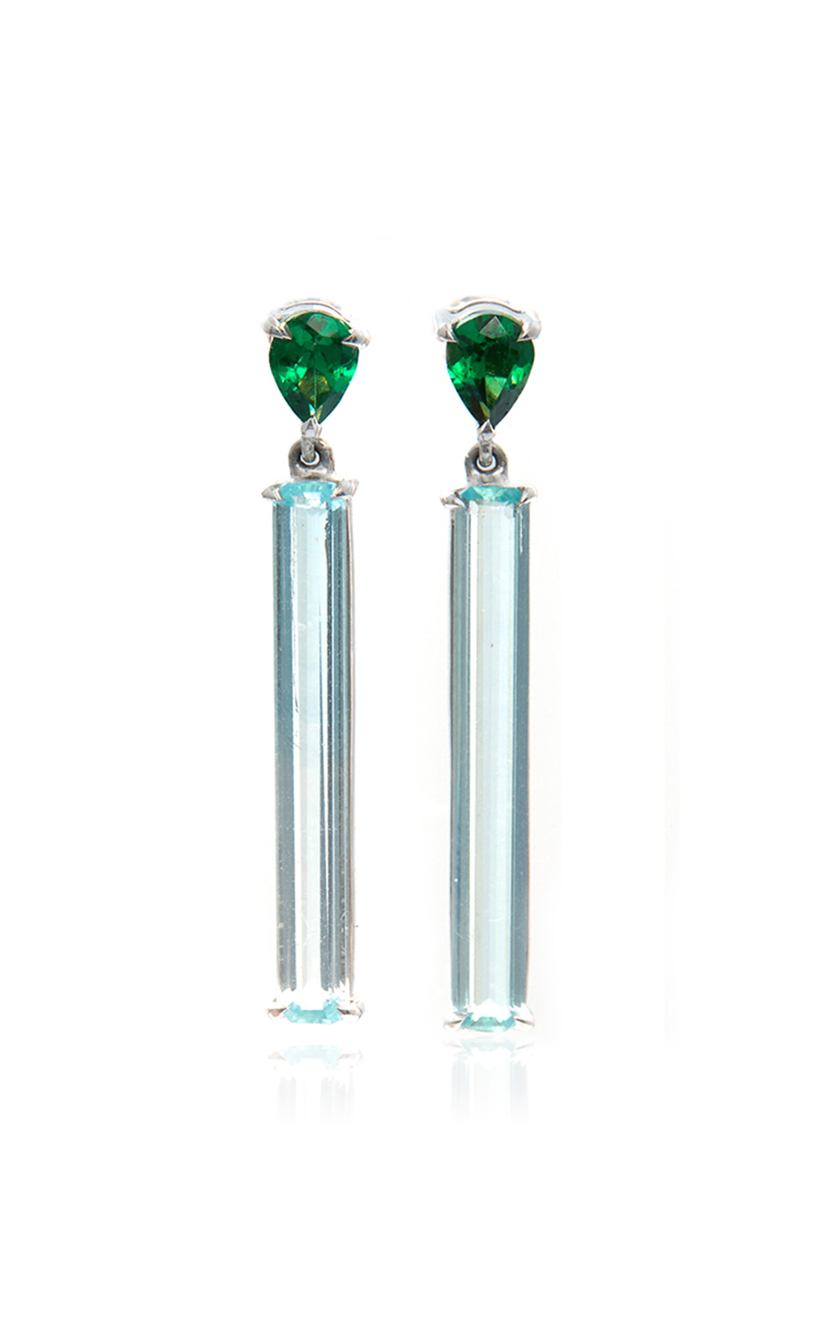 Platinum Tsavorite And Aquamarine Earrings