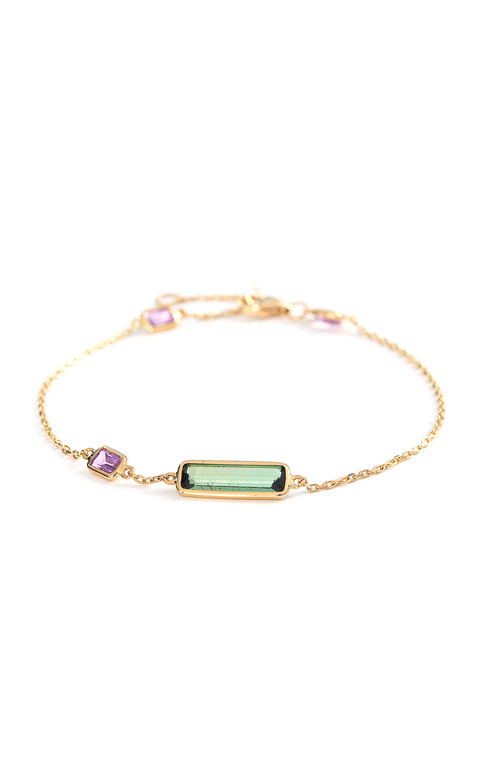 Shop Yi Collection 18k Yellow Gold Tourmaline & Pink Sapphire Bar Bracelet In Green