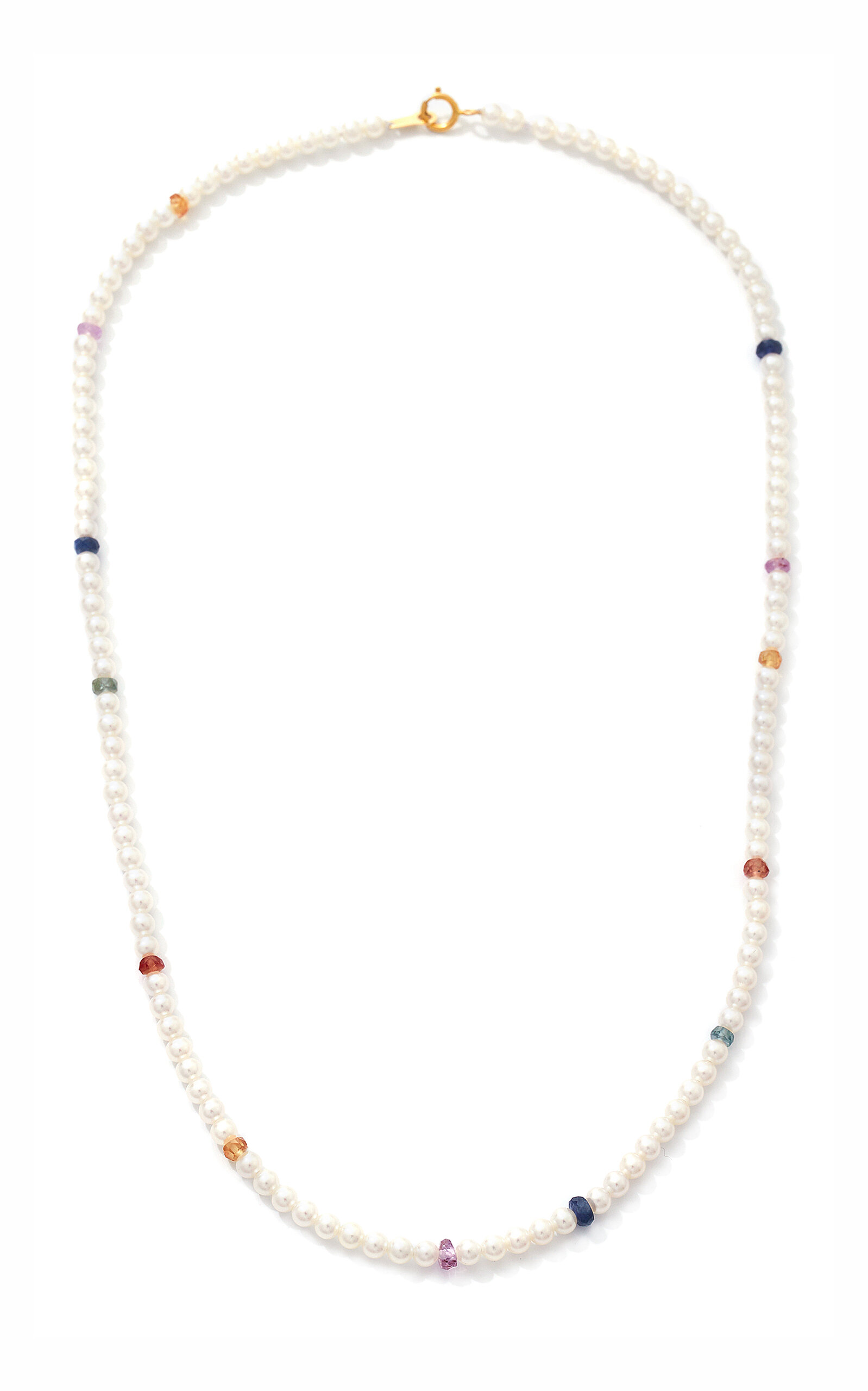 18K Yellow Gold Pearl And Sapphire Necklace