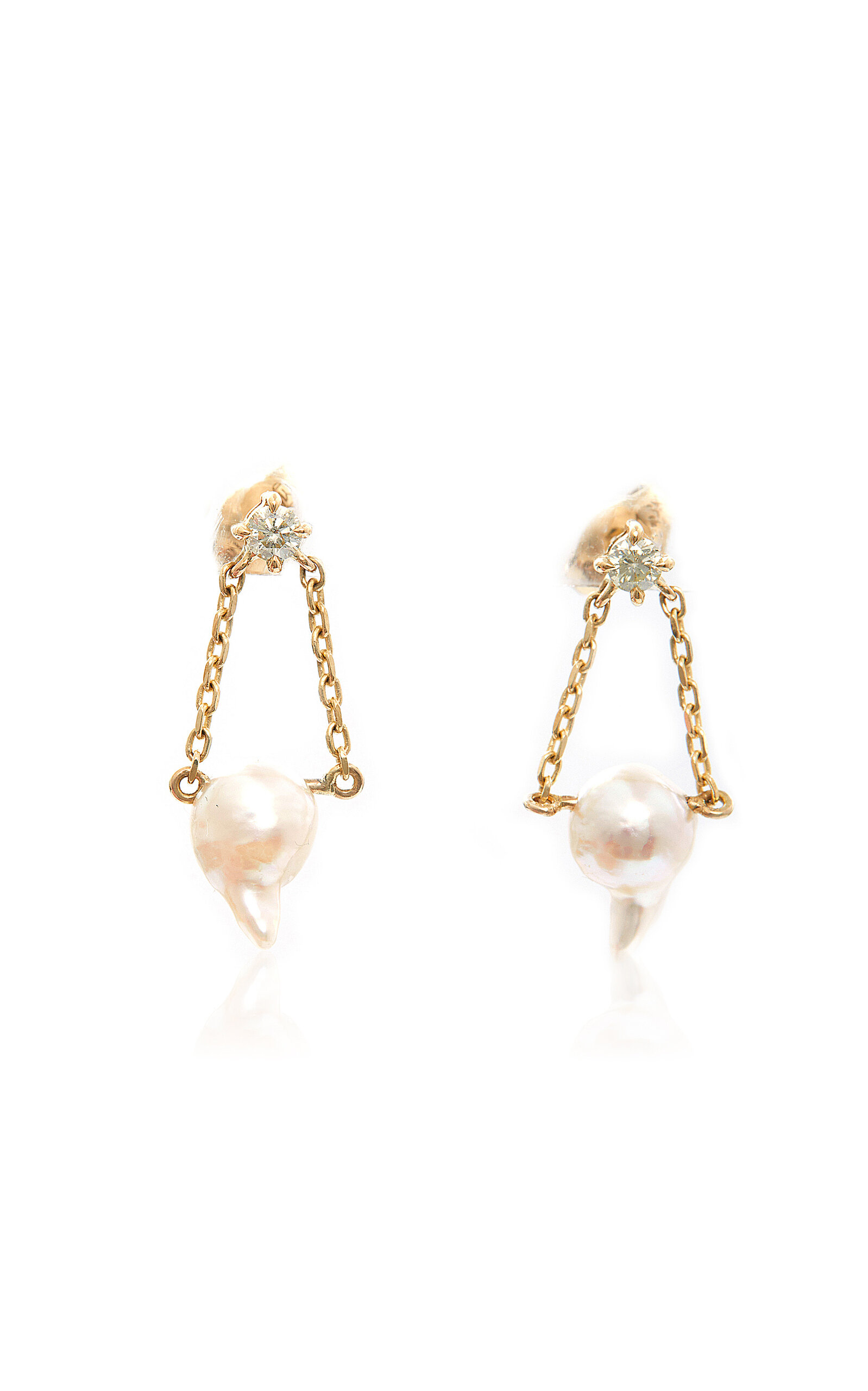 18K Yellow Gold Pearl And Diamond Earrings