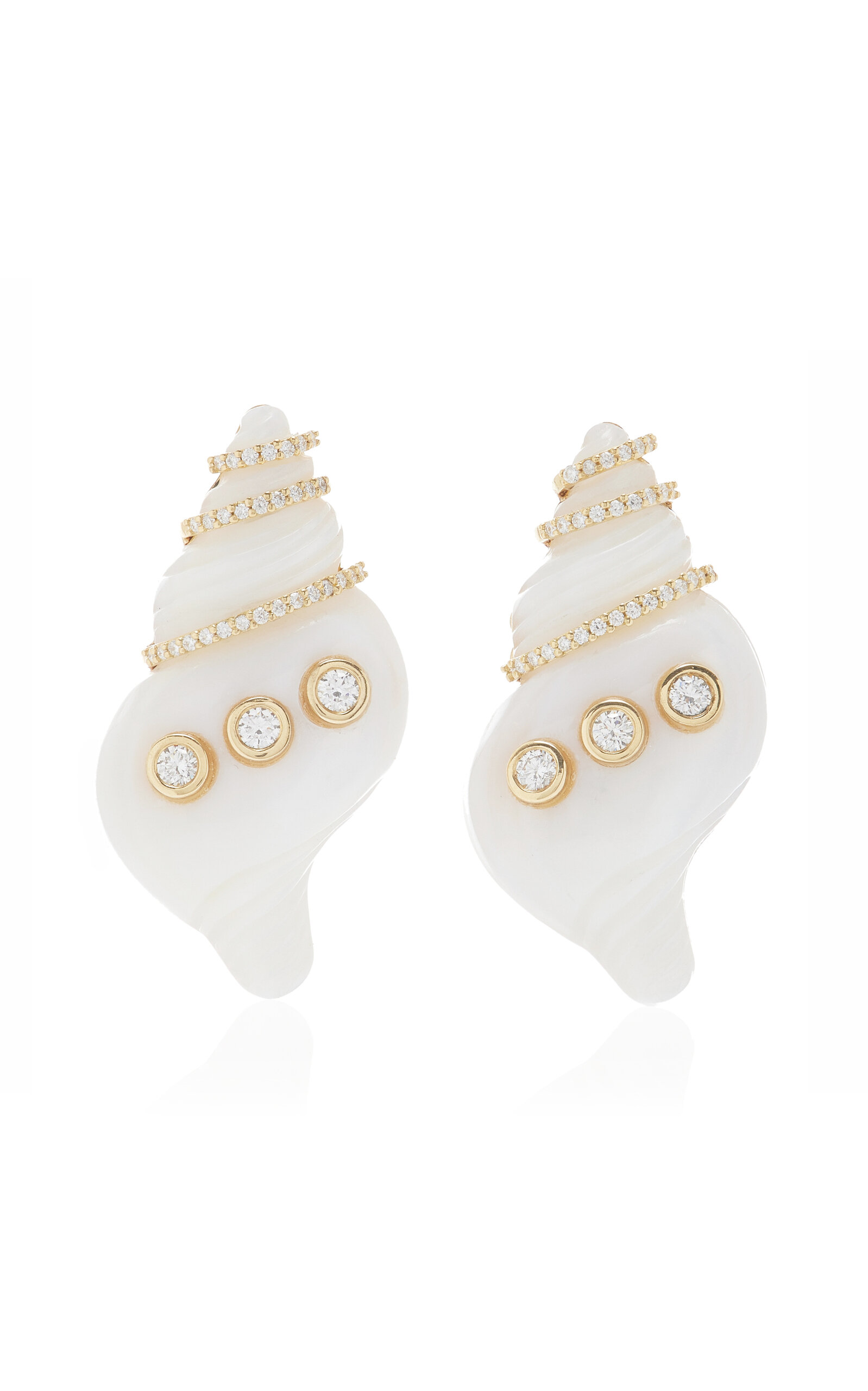 Seashell 18K Yellow Gold Mother-of-Pearl; Diamond Earrings