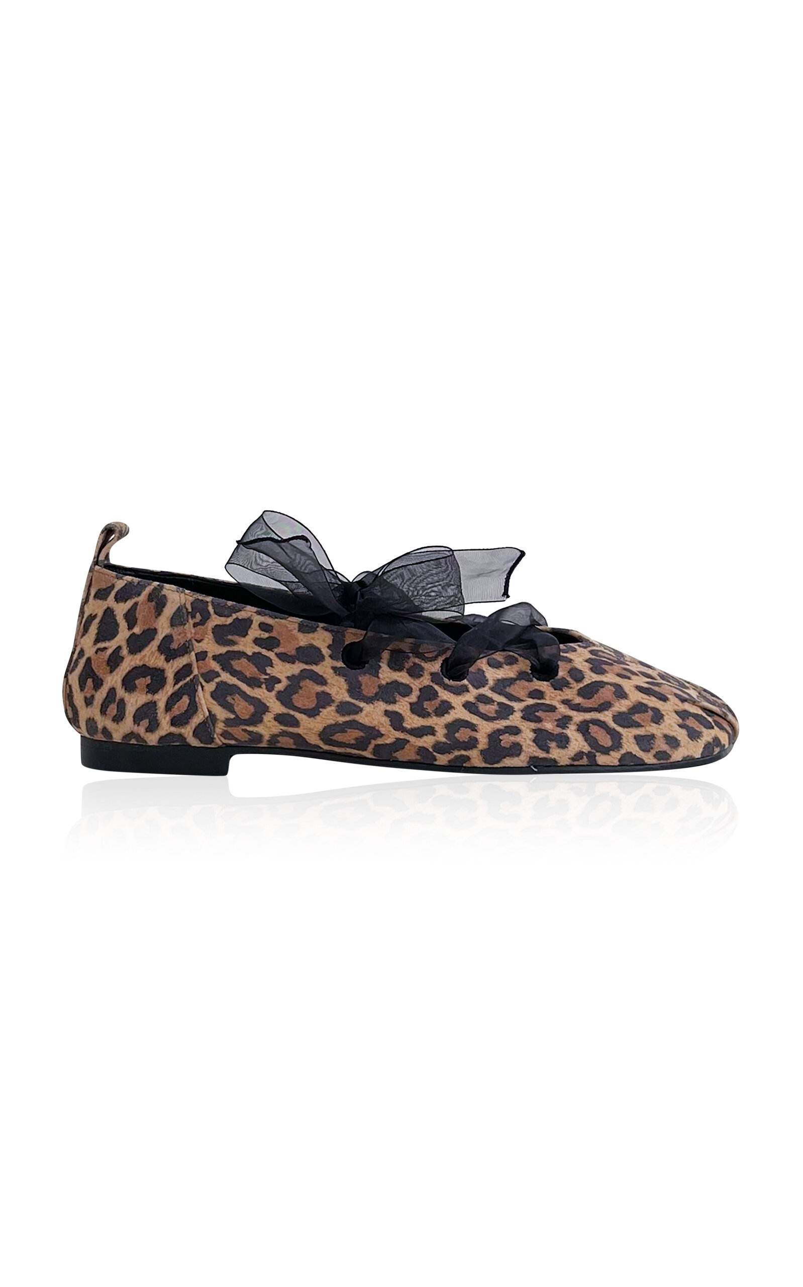 Ribbon-Detailed Animal-Print Leather Flats