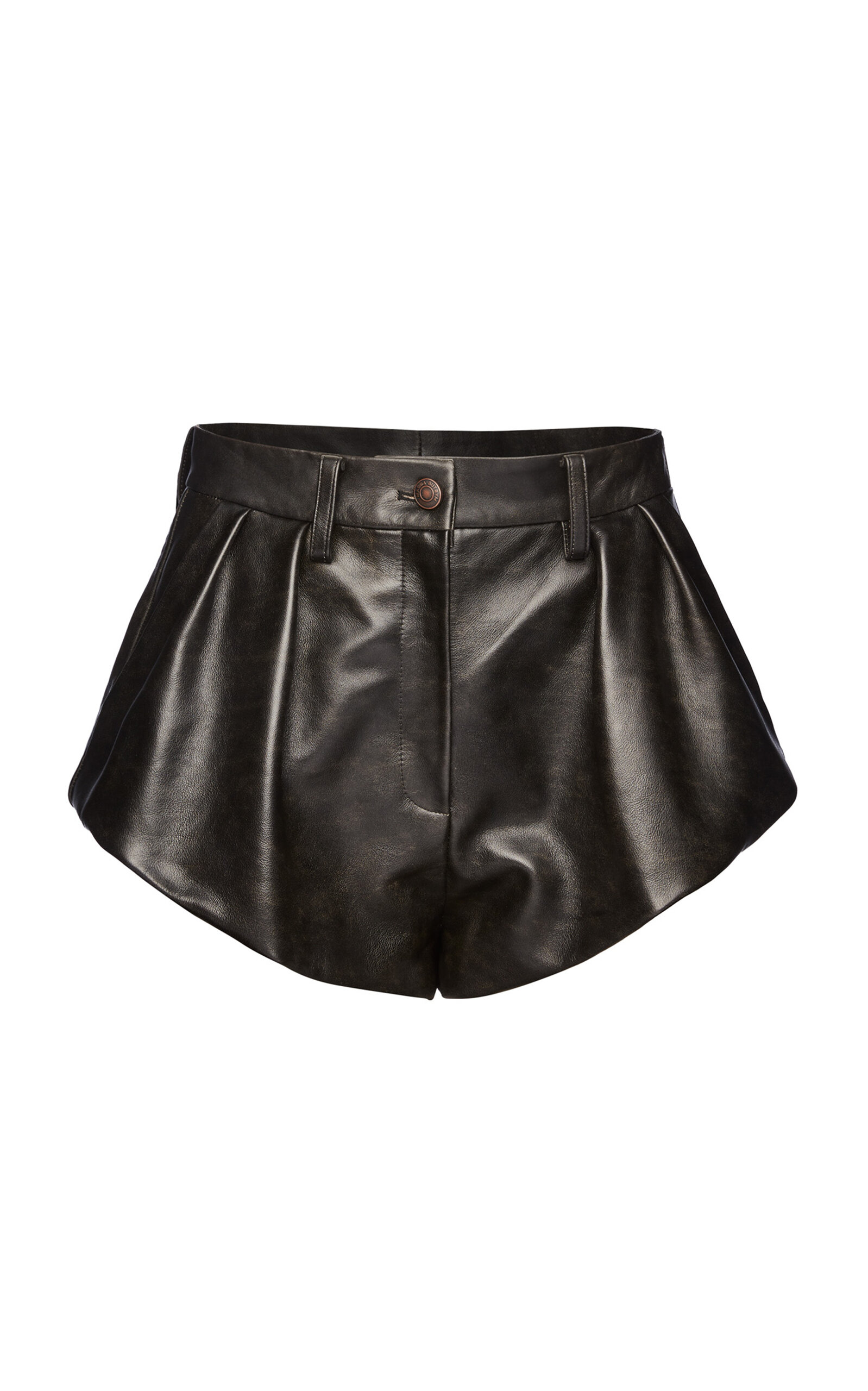 Pleated Leather Shorts