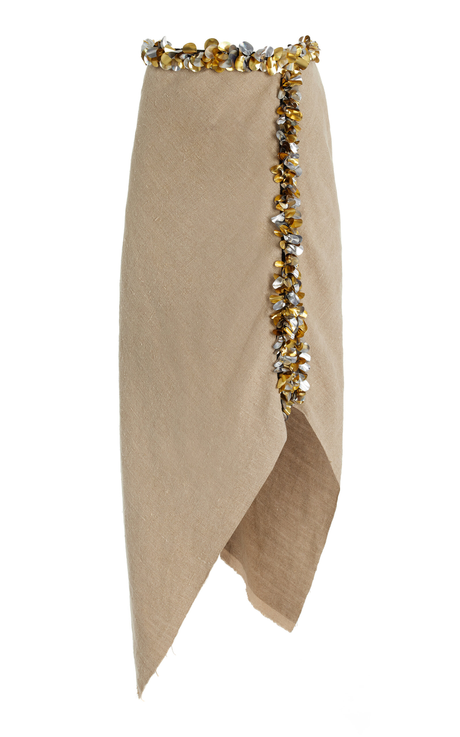 Shop Diotima Darliston Embellished Linen Midi Skirt In Brown