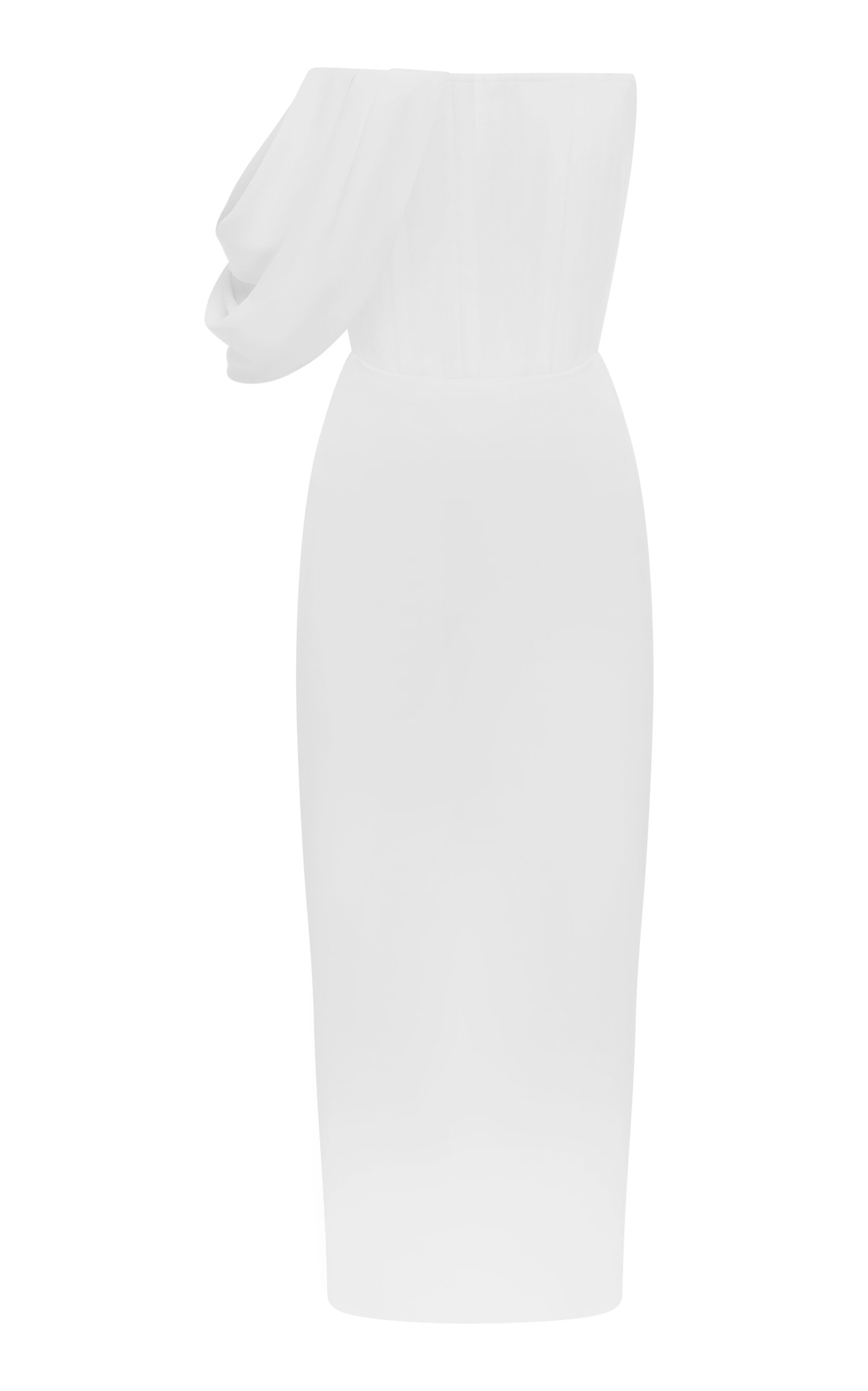 Shop Alex Perry Draped Crepe Corset Midi Dress In White