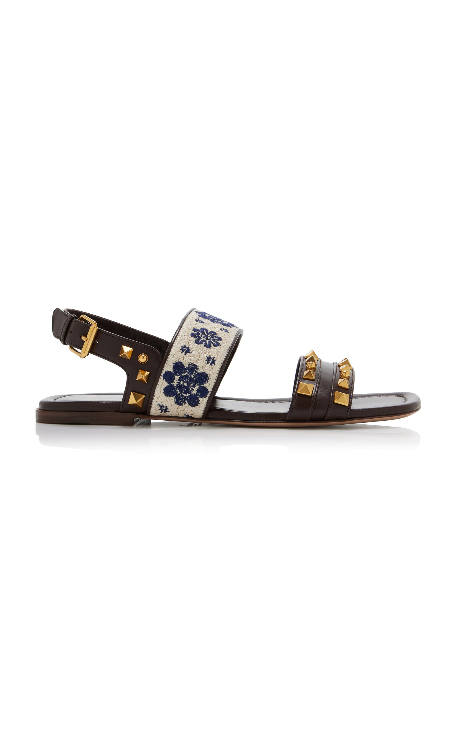 County Rockstud Floral-Embroidered Leather Sandals